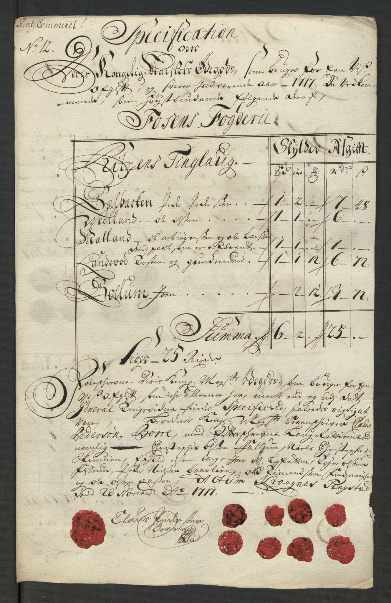 Rentekammeret inntil 1814, Reviderte regnskaper, Fogderegnskap, AV/RA-EA-4092/R57/L3865: Fogderegnskap Fosen, 1717, p. 139