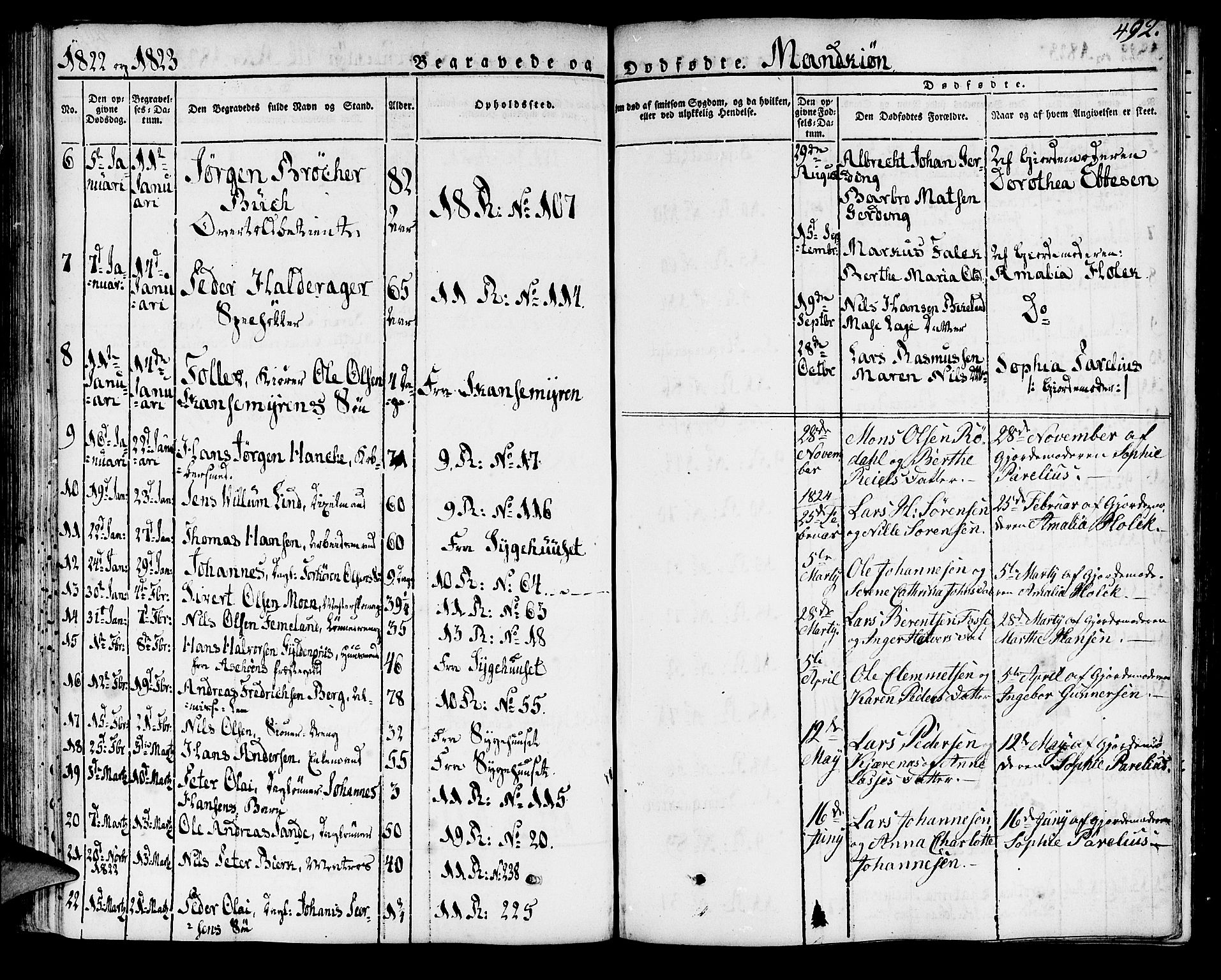 Domkirken sokneprestembete, SAB/A-74801/H/Haa/L0012: Parish register (official) no. A 12, 1821-1840, p. 492