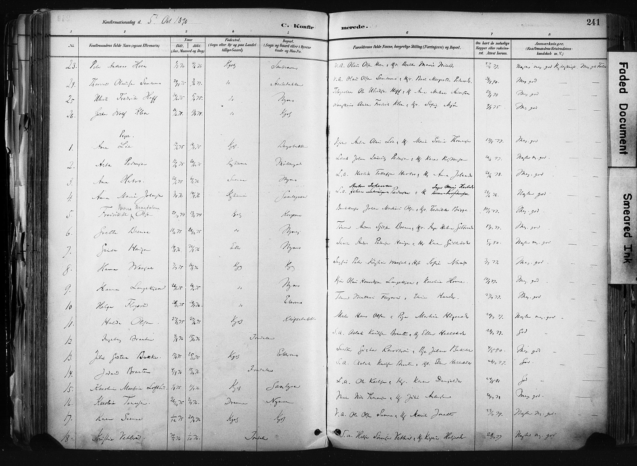 Kongsberg kirkebøker, AV/SAKO-A-22/F/Fb/L0002: Parish register (official) no. II 2, 1886-1896, p. 241