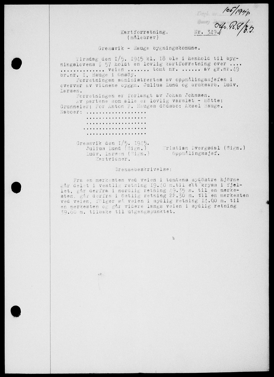 Onsøy sorenskriveri, SAO/A-10474/G/Ga/Gab/L0015: Mortgage book no. II A-15, 1945-1946, Diary no: : 105/1946