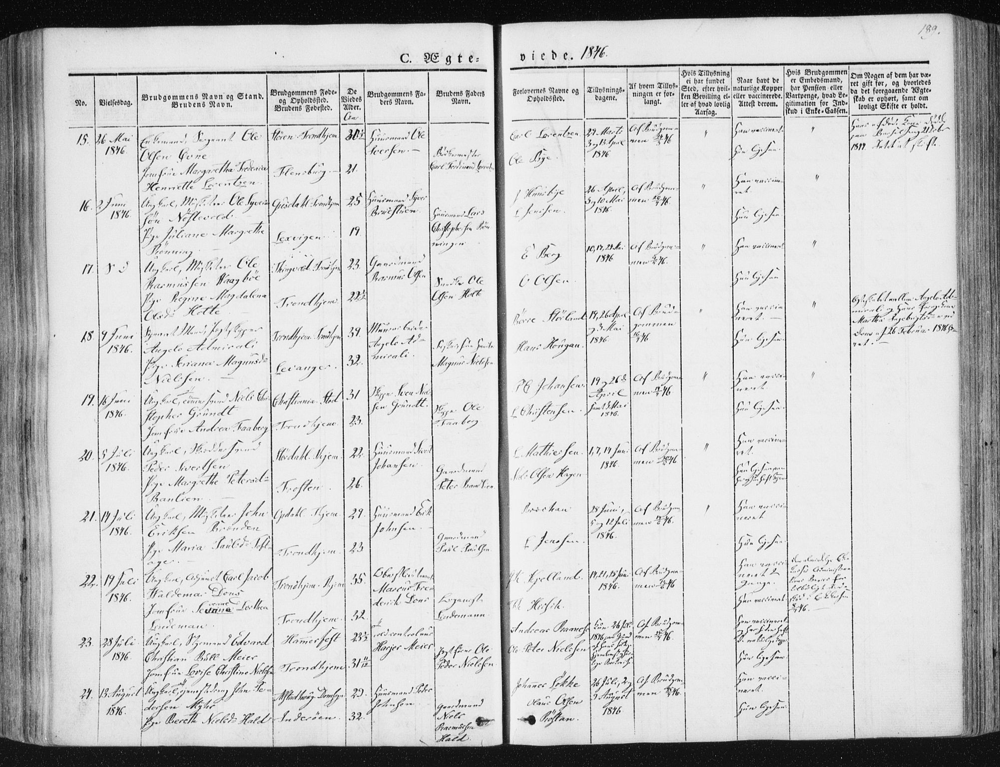 Ministerialprotokoller, klokkerbøker og fødselsregistre - Sør-Trøndelag, SAT/A-1456/602/L0110: Parish register (official) no. 602A08, 1840-1854, p. 189