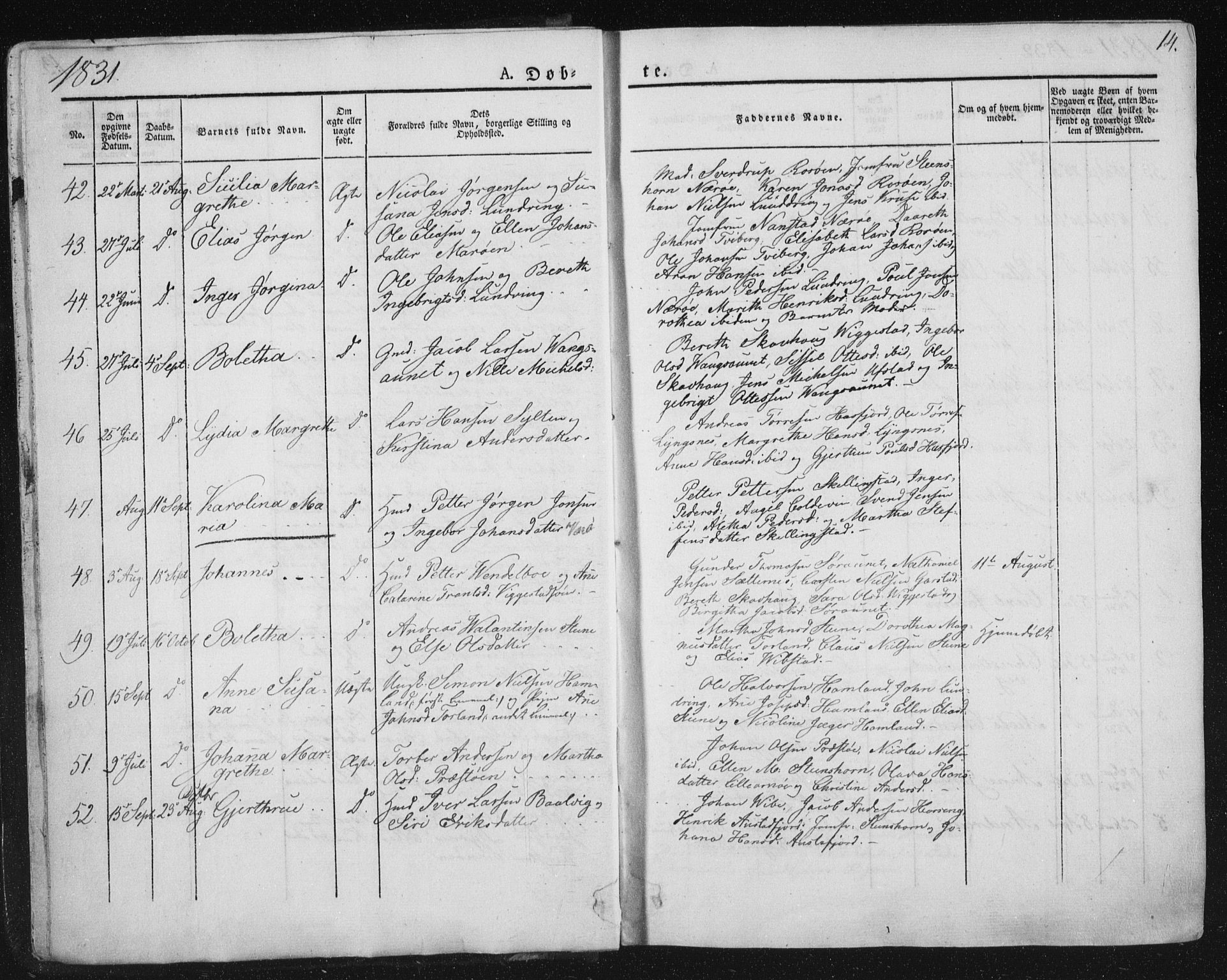 Ministerialprotokoller, klokkerbøker og fødselsregistre - Nord-Trøndelag, SAT/A-1458/784/L0669: Parish register (official) no. 784A04, 1829-1859, p. 14