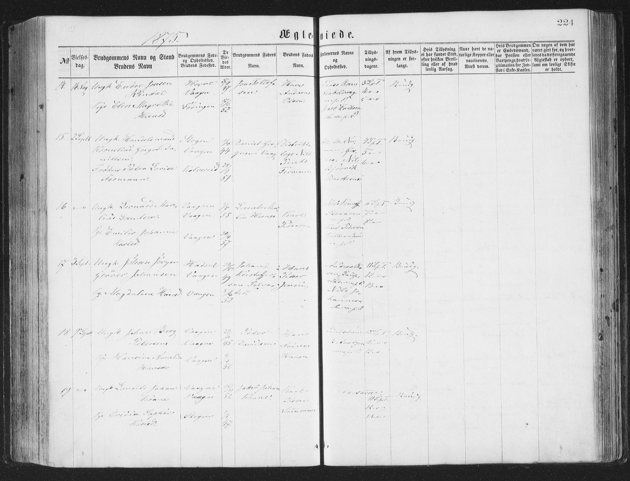 Ministerialprotokoller, klokkerbøker og fødselsregistre - Nordland, AV/SAT-A-1459/874/L1057: Parish register (official) no. 874A01, 1866-1877, p. 224