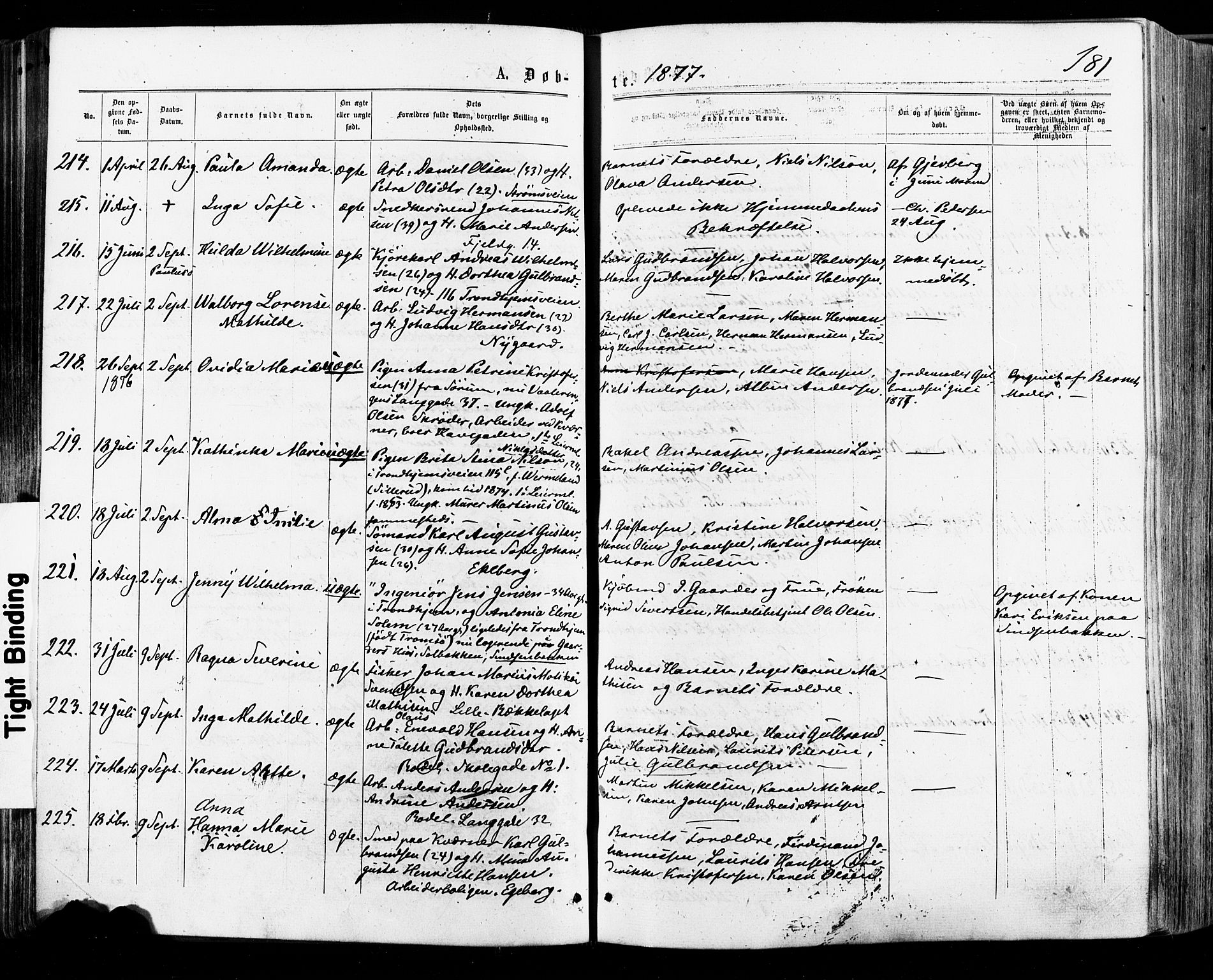 Østre Aker prestekontor Kirkebøker, SAO/A-10840/F/Fa/L0004: Parish register (official) no. I 4, 1876-1889, p. 181