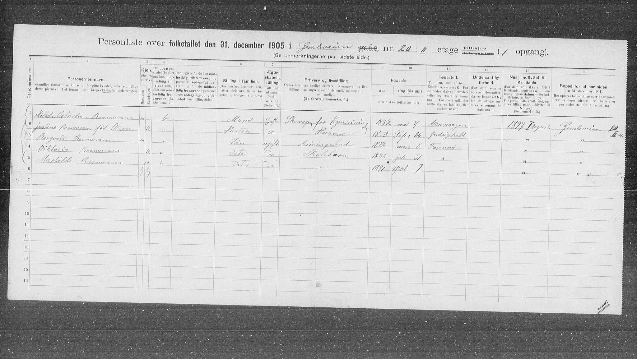 OBA, Municipal Census 1905 for Kristiania, 1905, p. 15035