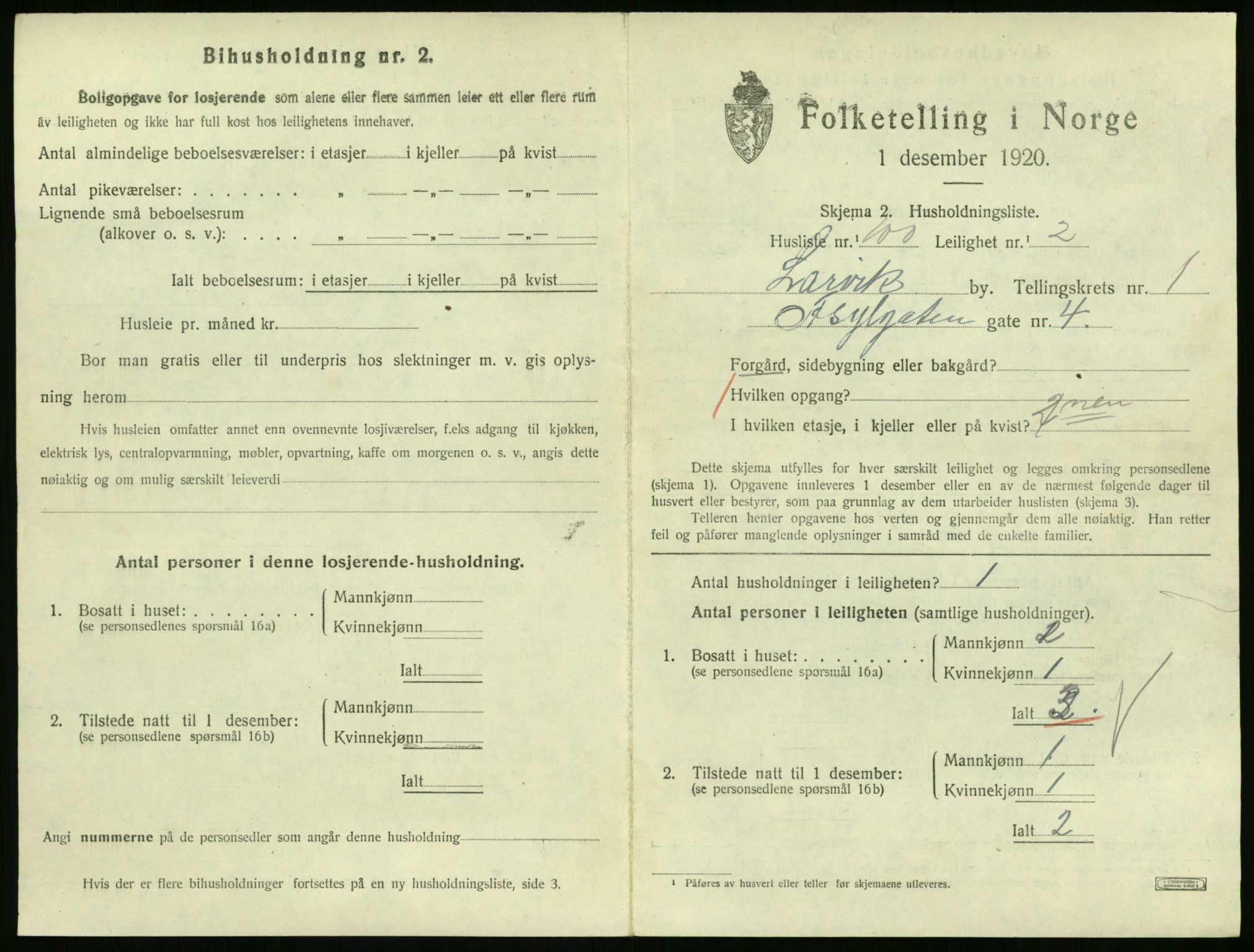 SAKO, 1920 census for Larvik, 1920, p. 3390