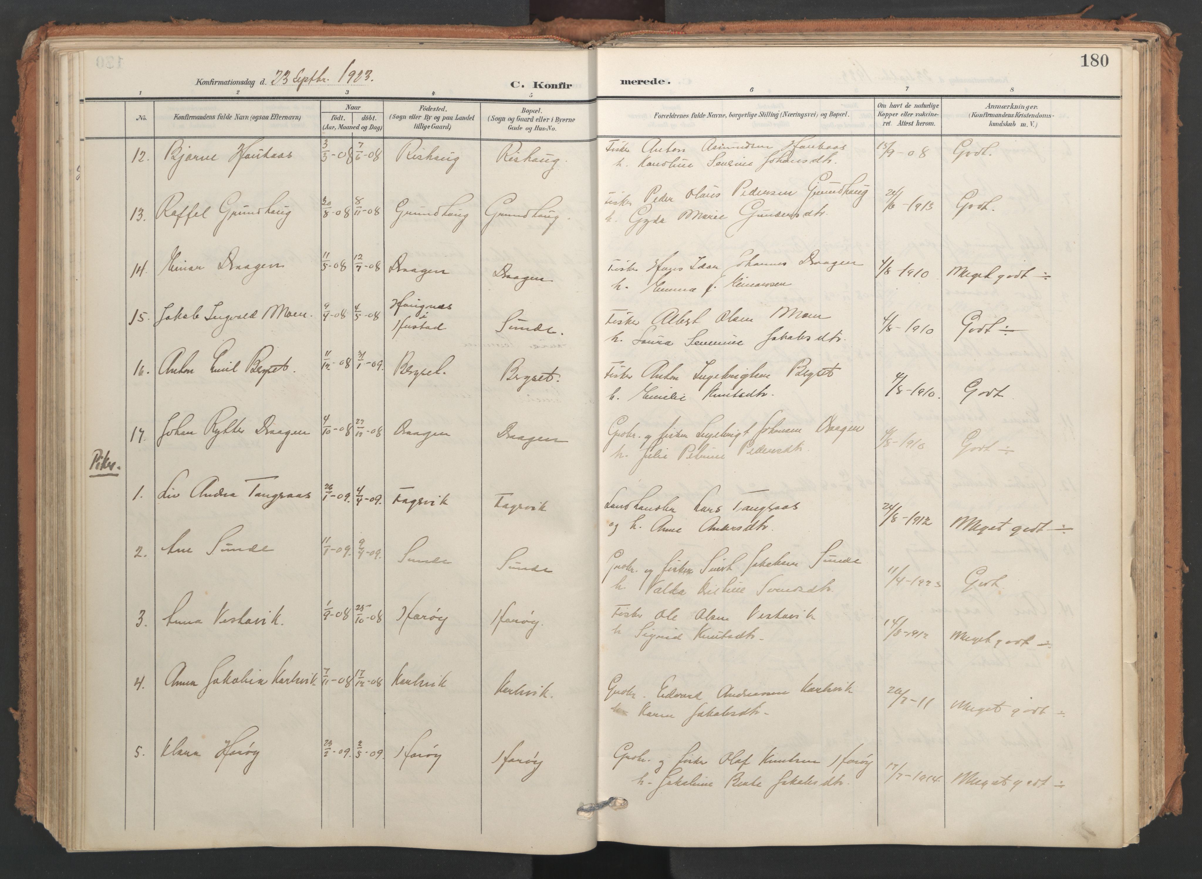 Ministerialprotokoller, klokkerbøker og fødselsregistre - Møre og Romsdal, AV/SAT-A-1454/566/L0771: Parish register (official) no. 566A10, 1904-1929, p. 180