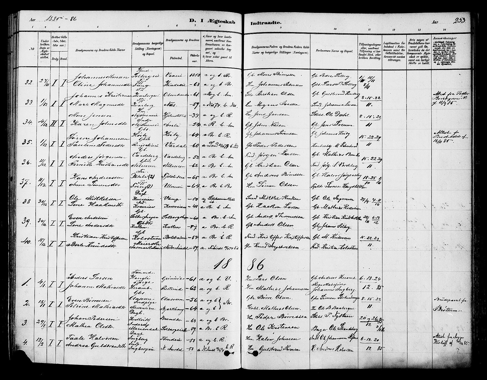 Ringsaker prestekontor, SAH/PREST-014/K/Ka/L0012: Parish register (official) no. 12, 1879-1890, p. 253