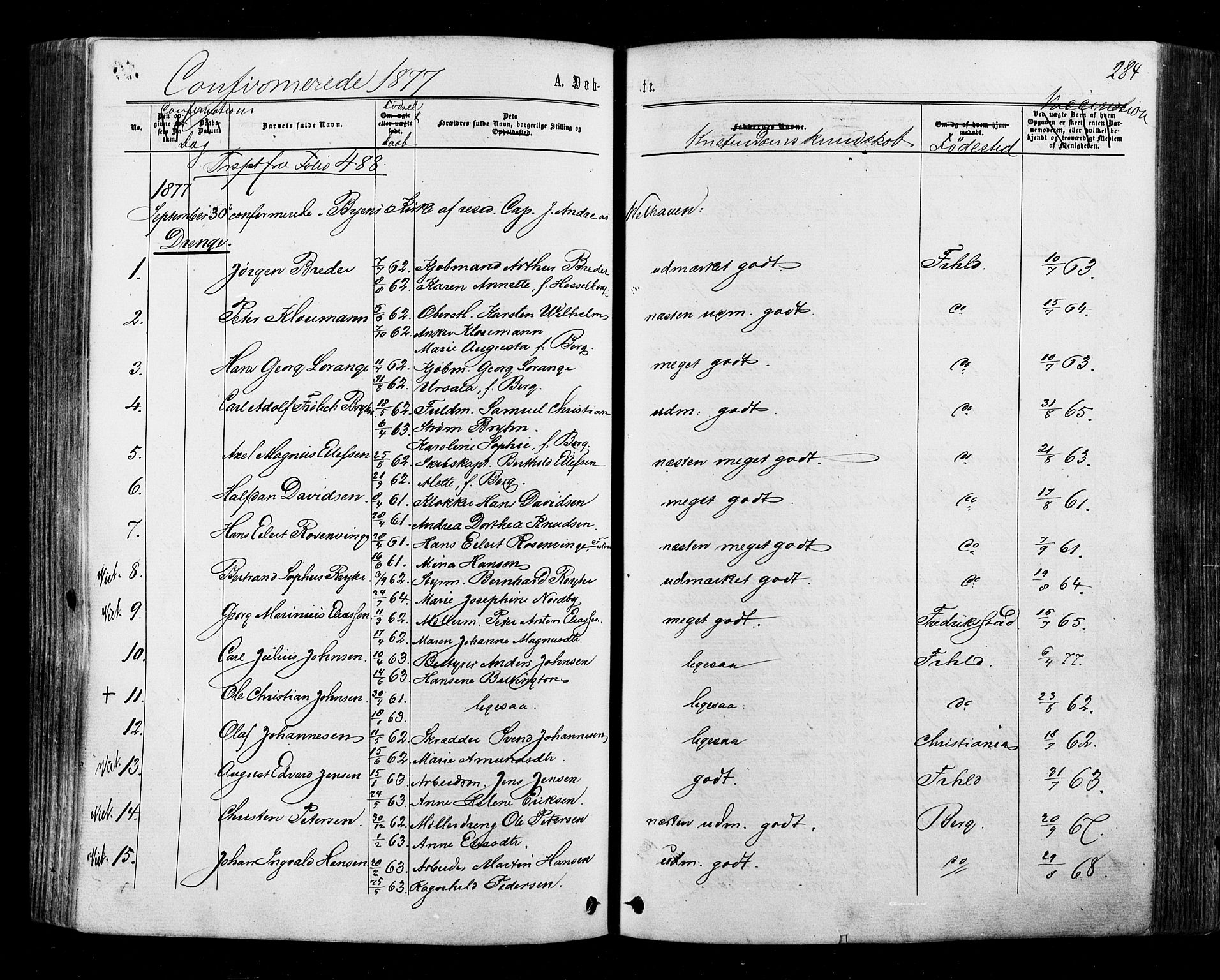 Halden prestekontor Kirkebøker, SAO/A-10909/F/Fa/L0009: Parish register (official) no. I 9, 1866-1877, p. 284