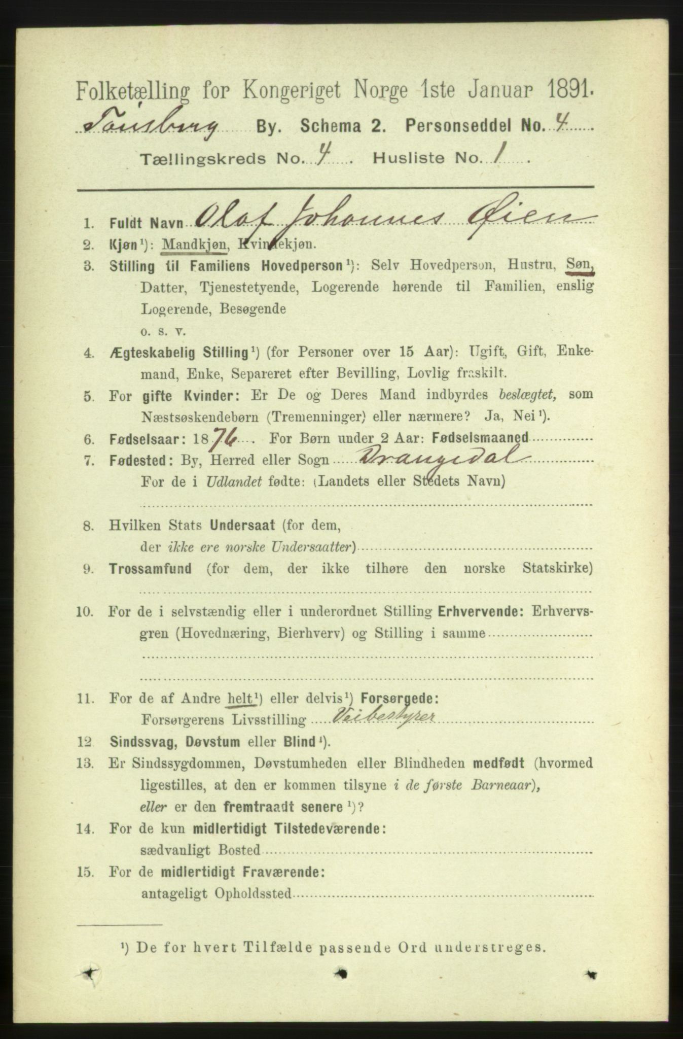 RA, 1891 census for 0705 Tønsberg, 1891, p. 1966