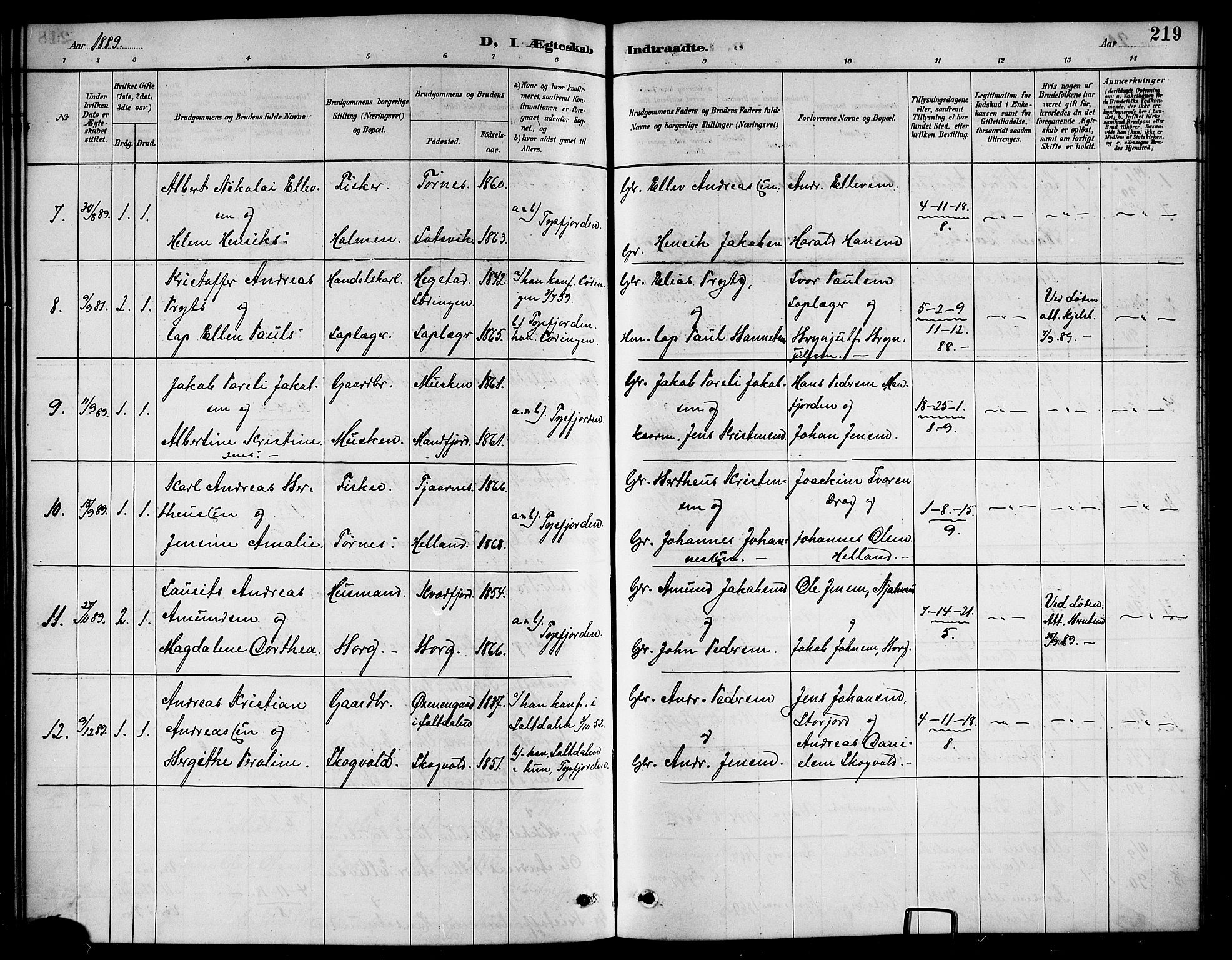 Ministerialprotokoller, klokkerbøker og fødselsregistre - Nordland, AV/SAT-A-1459/861/L0876: Parish register (copy) no. 861C02, 1887-1903, p. 219