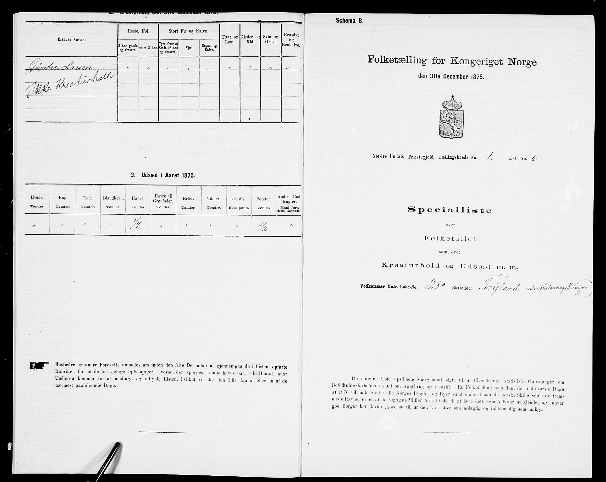 SAK, 1875 census for 1028P Nord-Audnedal, 1875, p. 54