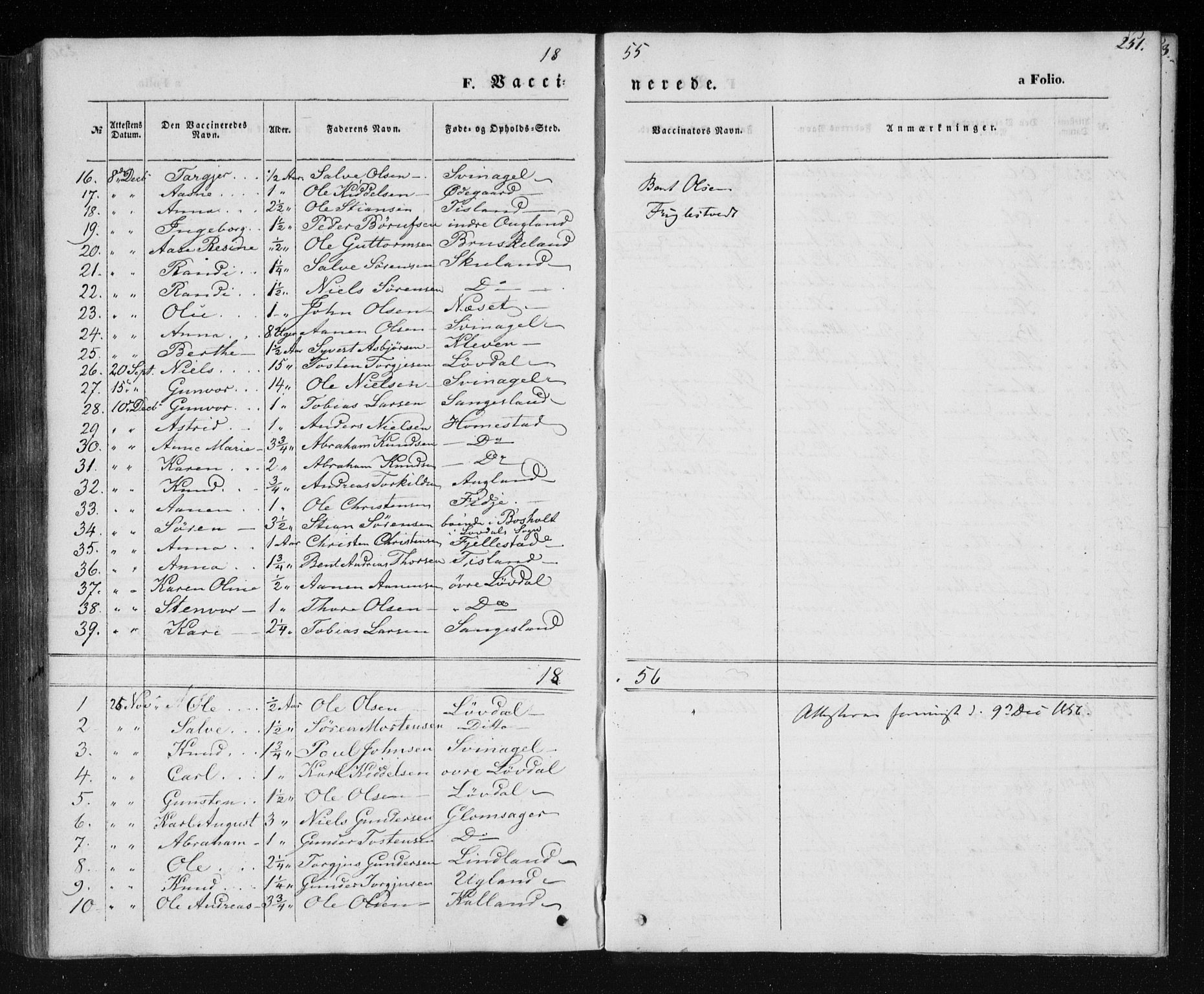 Holum sokneprestkontor, AV/SAK-1111-0022/F/Fa/Fab/L0005: Parish register (official) no. A 5, 1847-1874, p. 251