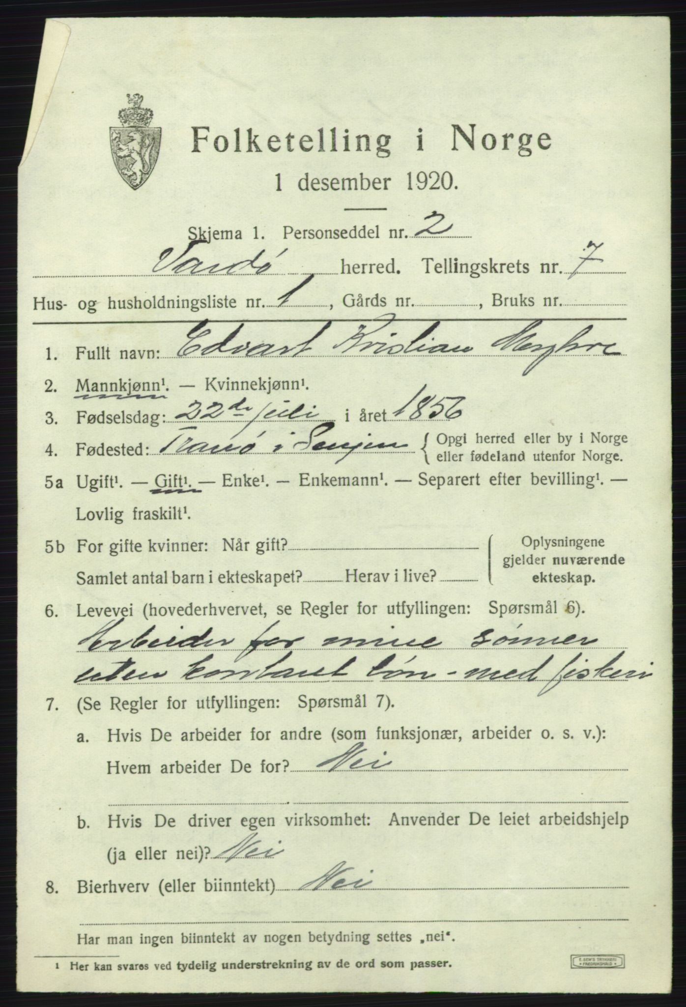 SATØ, 1920 census for Vardø rural district, 1920, p. 2938