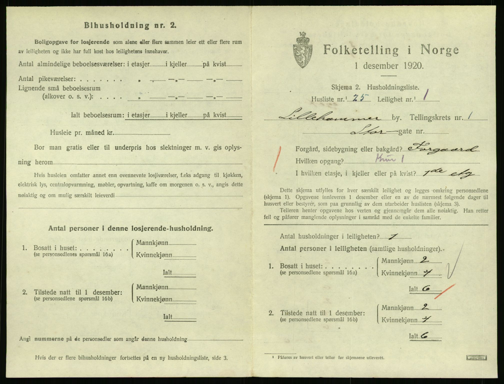 SAH, 1920 census for Lillehammer, 1920, p. 1422