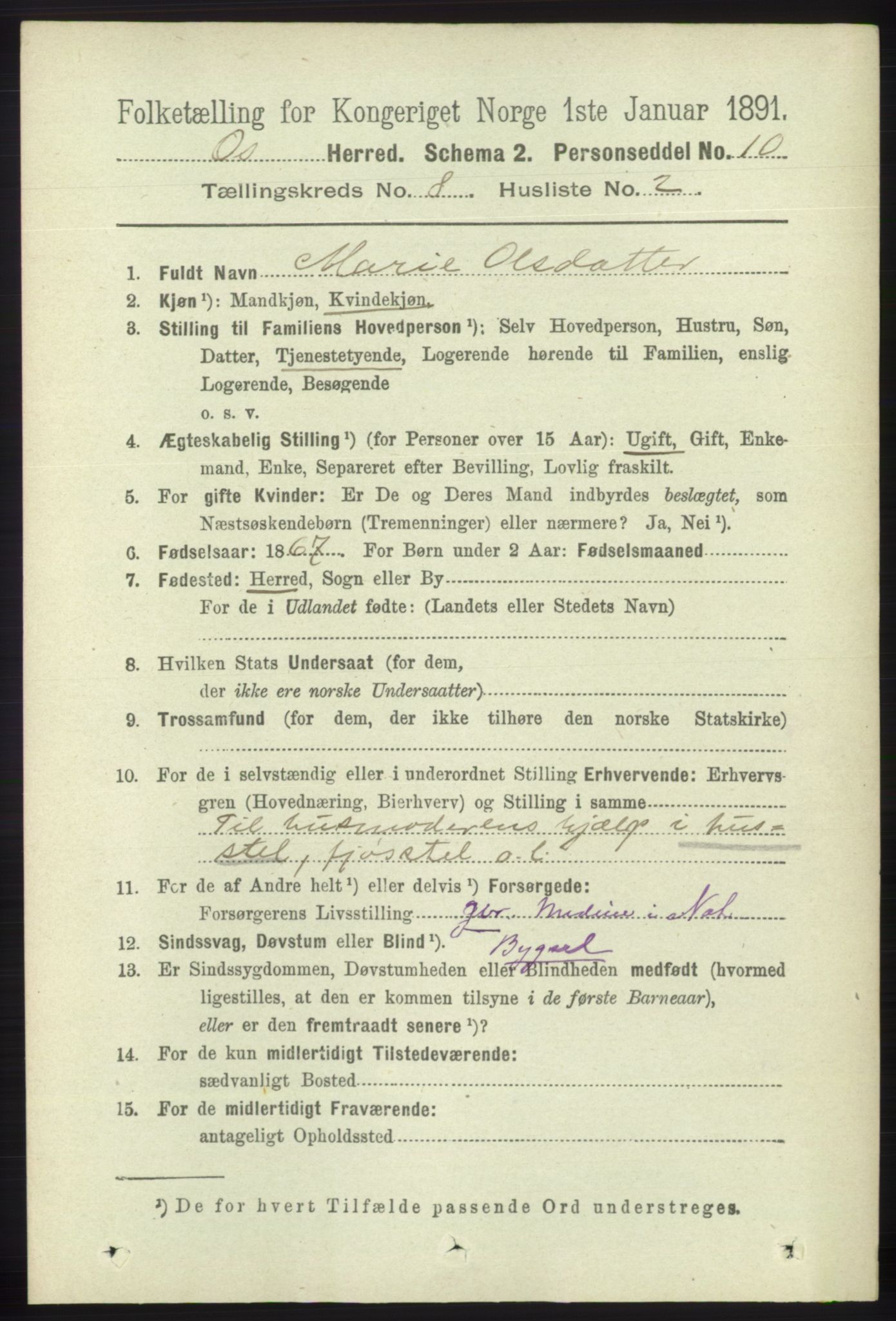 RA, 1891 census for 1243 Os, 1891, p. 1850