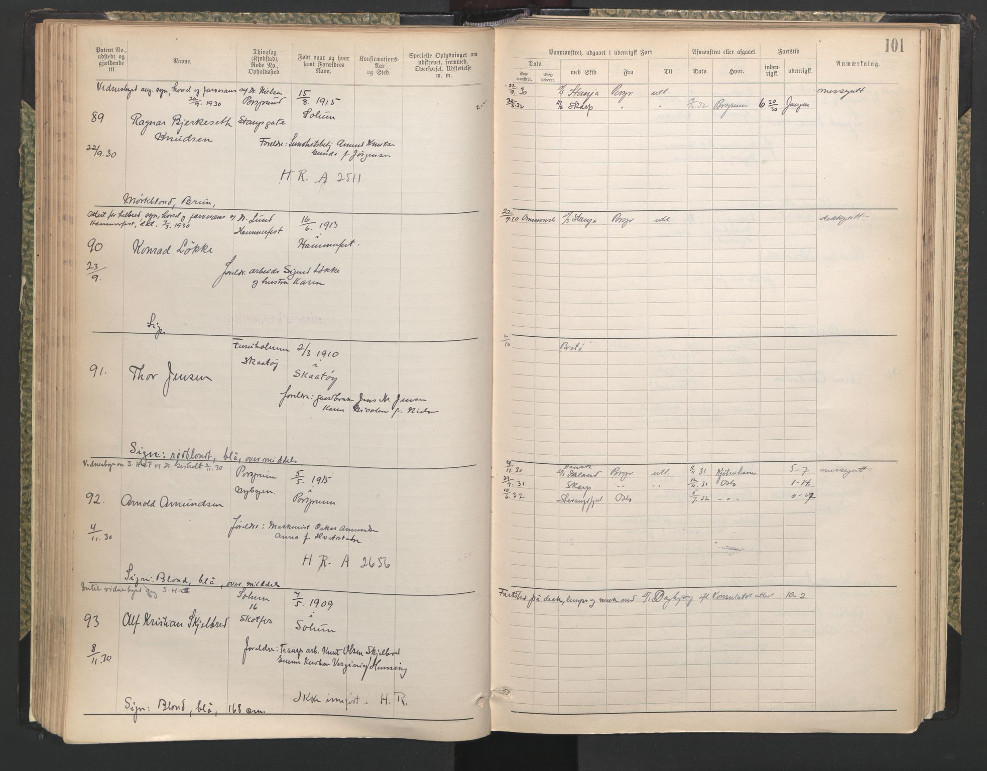 Porsgrunn innrulleringskontor, AV/SAKO-A-829/F/Fb/L0008: Annotasjonsrulle, 1901-1949, p. 101