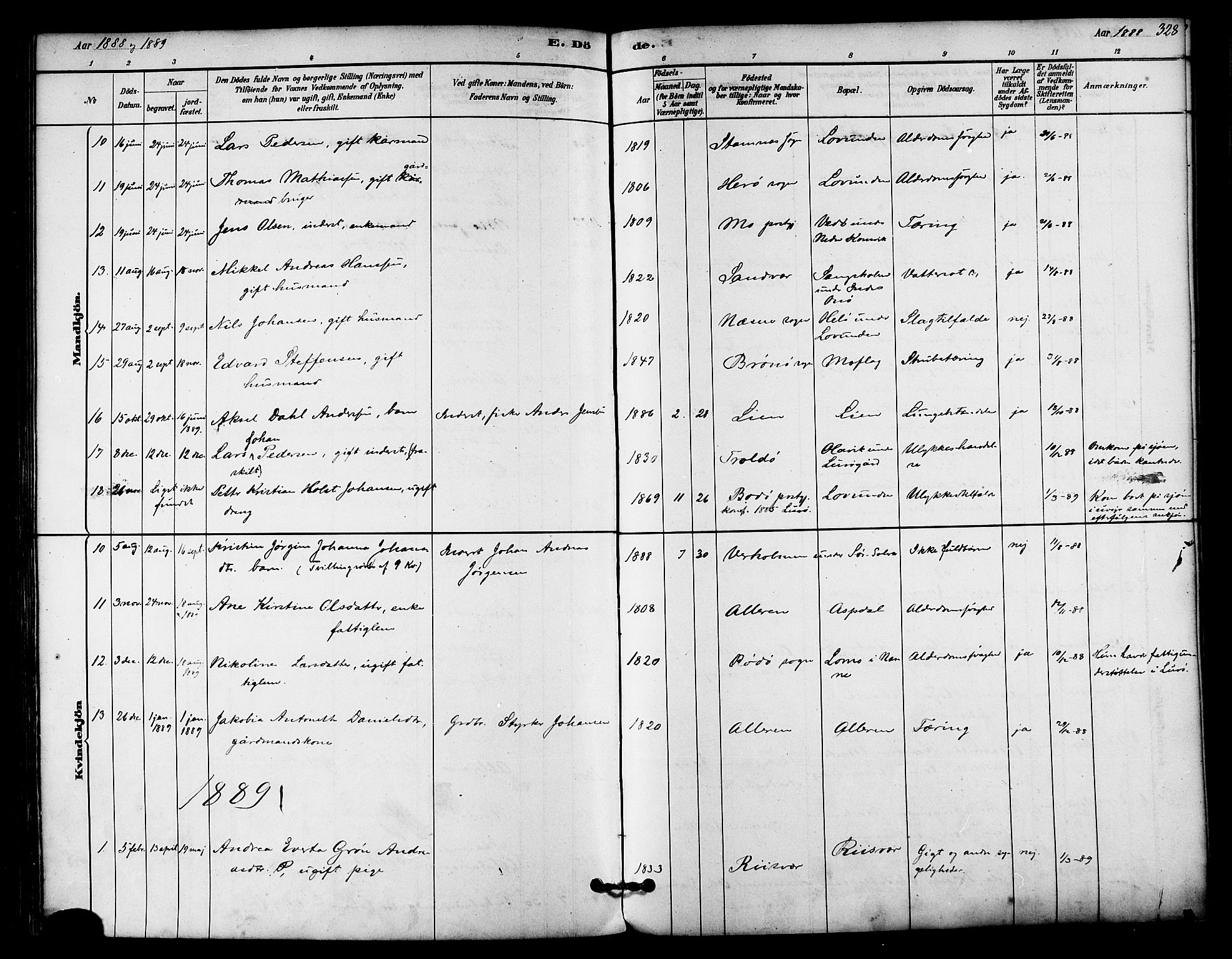 Ministerialprotokoller, klokkerbøker og fødselsregistre - Nordland, SAT/A-1459/839/L0568: Parish register (official) no. 839A05, 1880-1902, p. 328