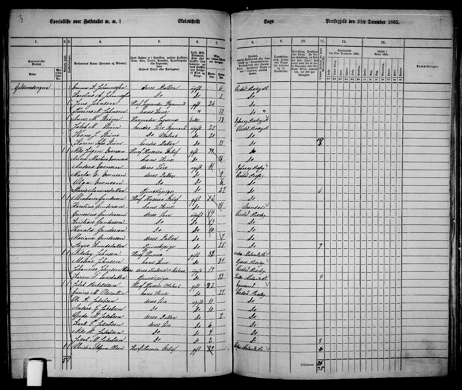 RA, 1865 census for Øyestad, 1865, p. 220