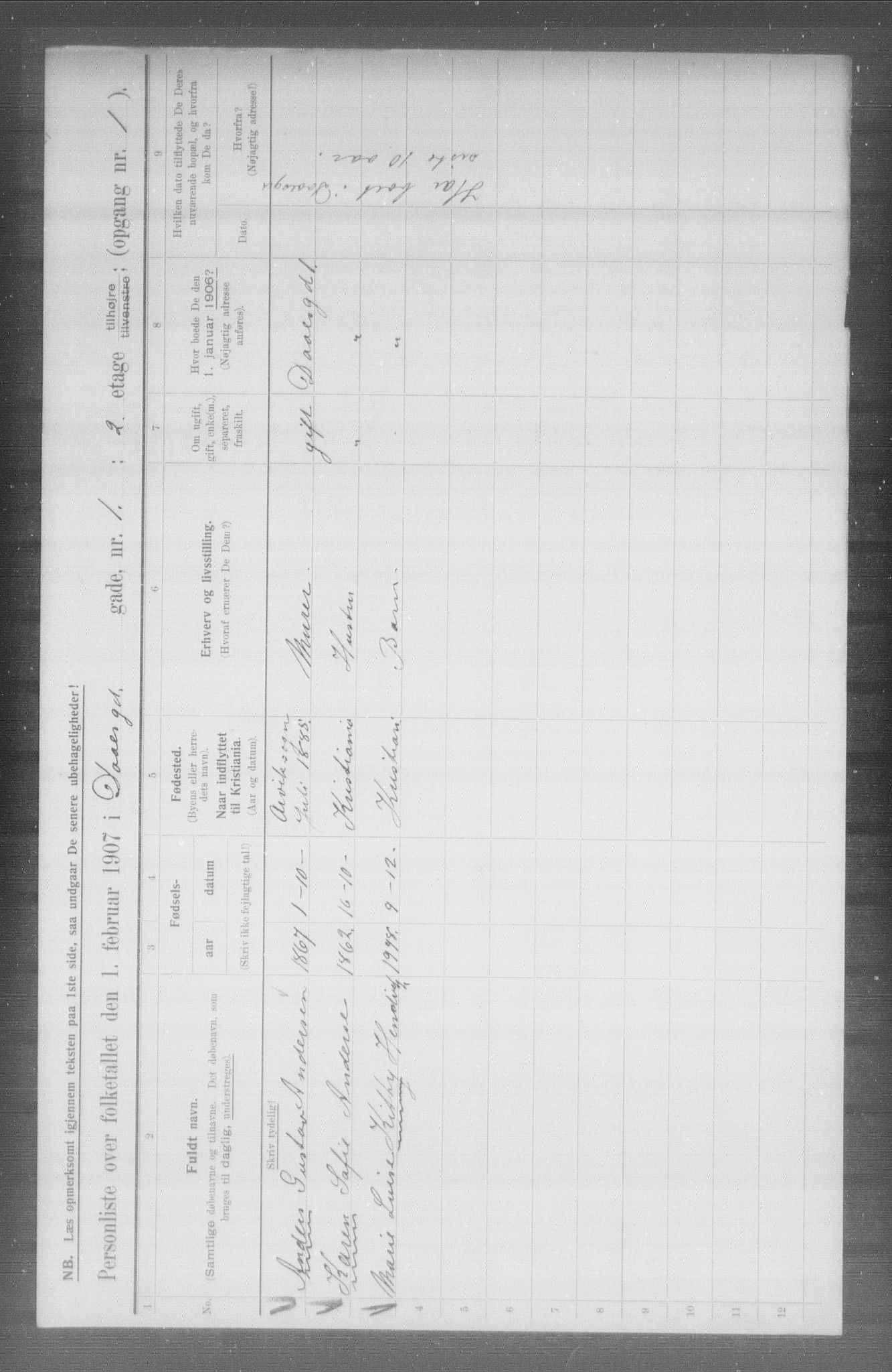 OBA, Municipal Census 1907 for Kristiania, 1907, p. 9094