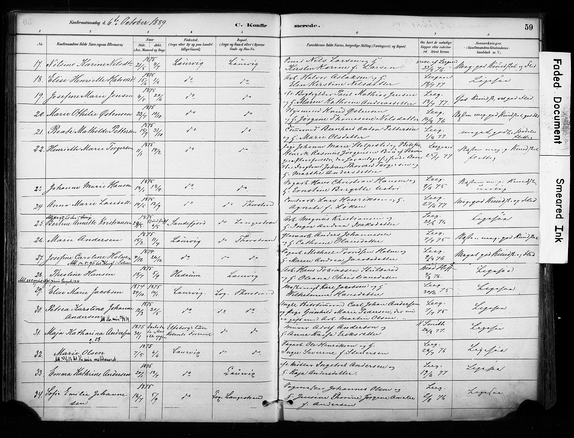 Larvik kirkebøker, AV/SAKO-A-352/F/Fa/L0008: Parish register (official) no. I 8, 1884-1902, p. 59