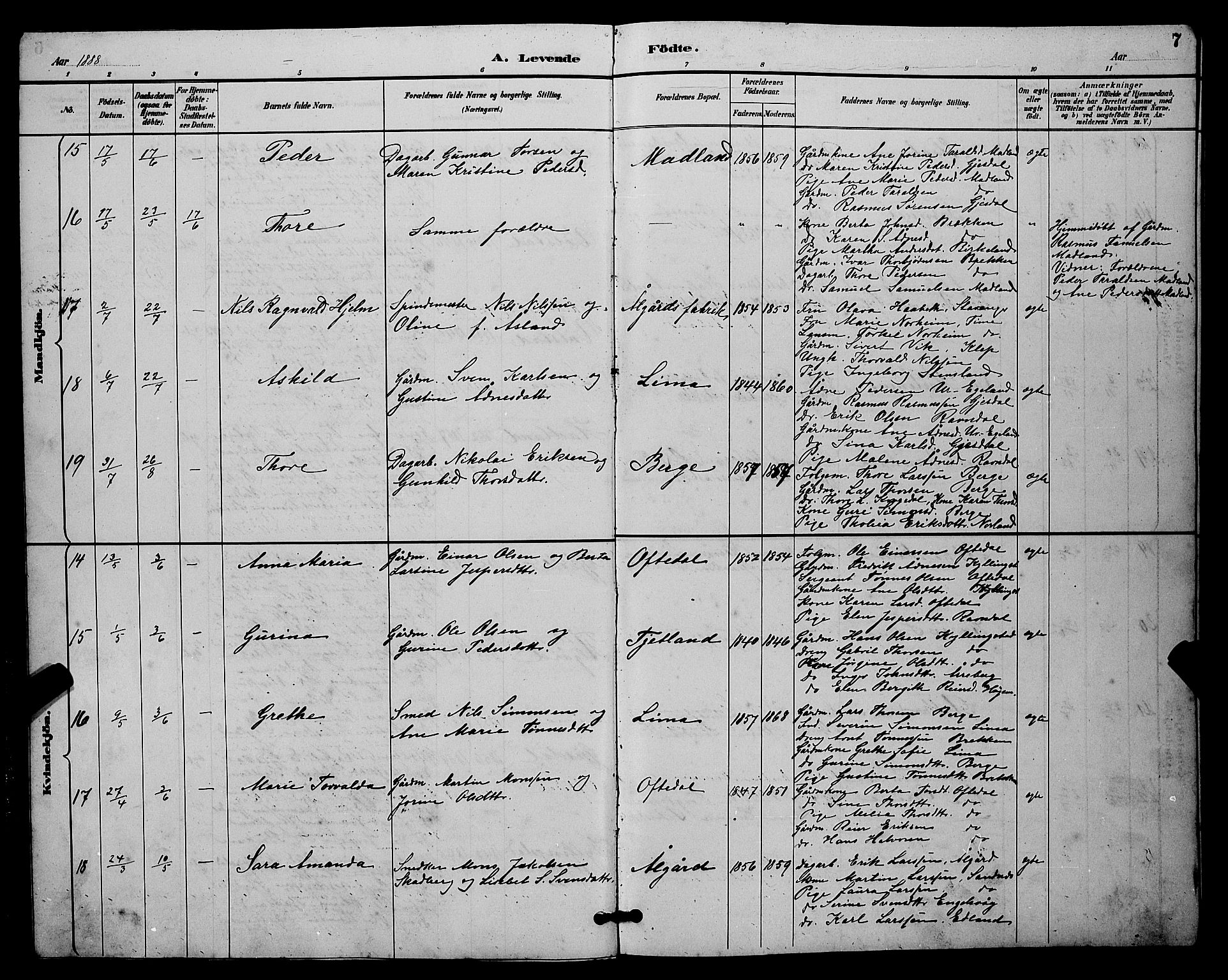 Lye sokneprestkontor, AV/SAST-A-101794/001/30BB/L0008: Parish register (copy) no. B 7, 1887-1901, p. 7