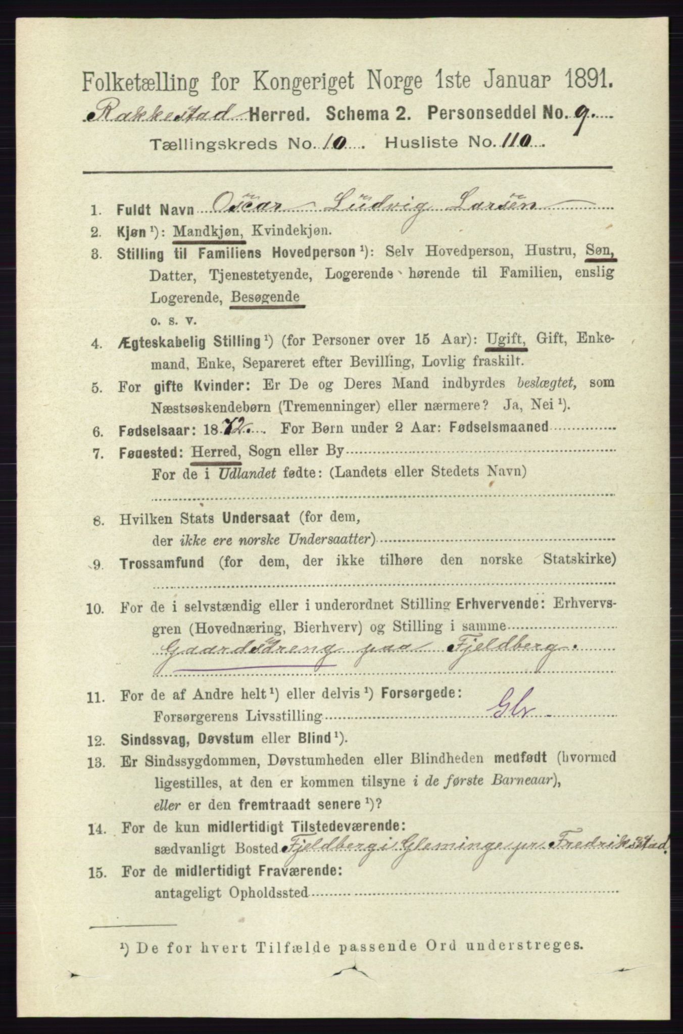 RA, 1891 census for 0128 Rakkestad, 1891, p. 5070