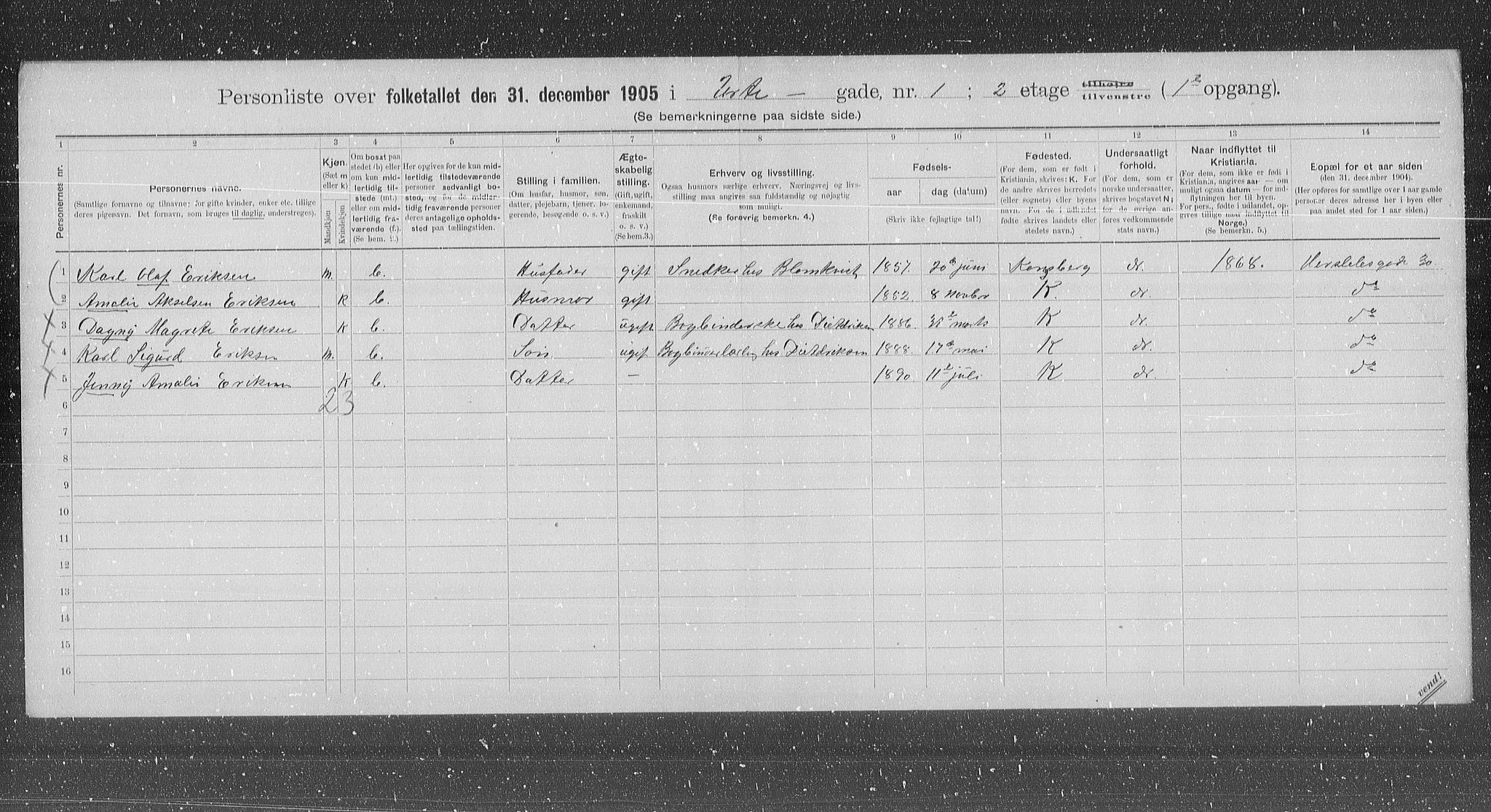 OBA, Municipal Census 1905 for Kristiania, 1905, p. 63393