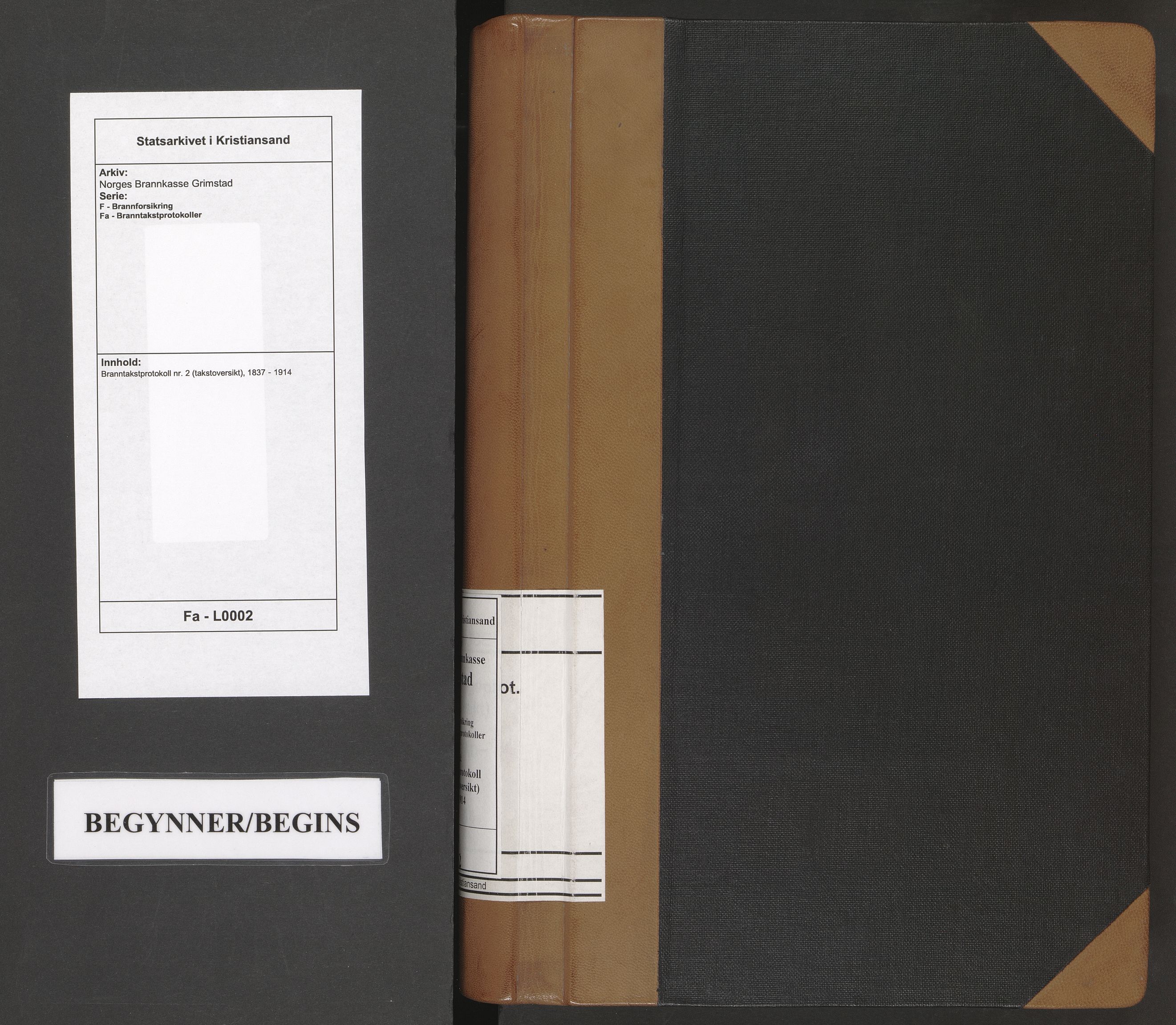 Norges Brannkasse Grimstad, SAK/2241-0018/F/Fa/L0002: Branntakstprotokoll nr. 2 (takstoversikt), 1837-1914