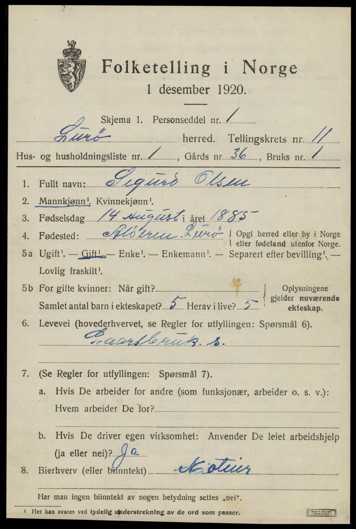 SAT, 1920 census for Lurøy, 1920, p. 4693