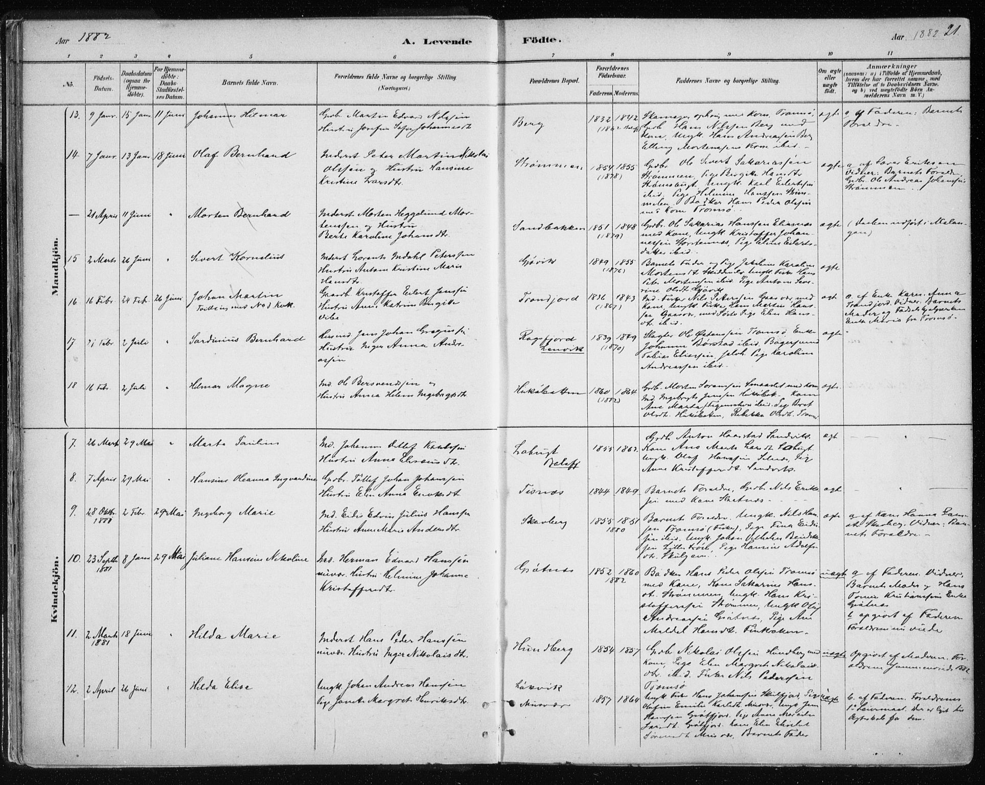 Tromsøysund sokneprestkontor, AV/SATØ-S-1304/G/Ga/L0004kirke: Parish register (official) no. 4, 1880-1888, p. 21