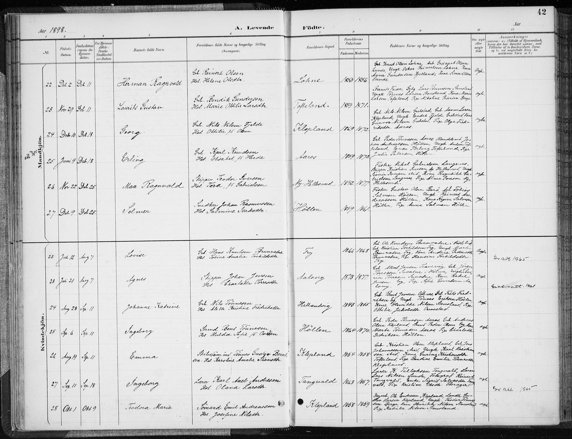 Søgne sokneprestkontor, AV/SAK-1111-0037/F/Fa/Fab/L0013: Parish register (official) no. A 13, 1892-1911, p. 42