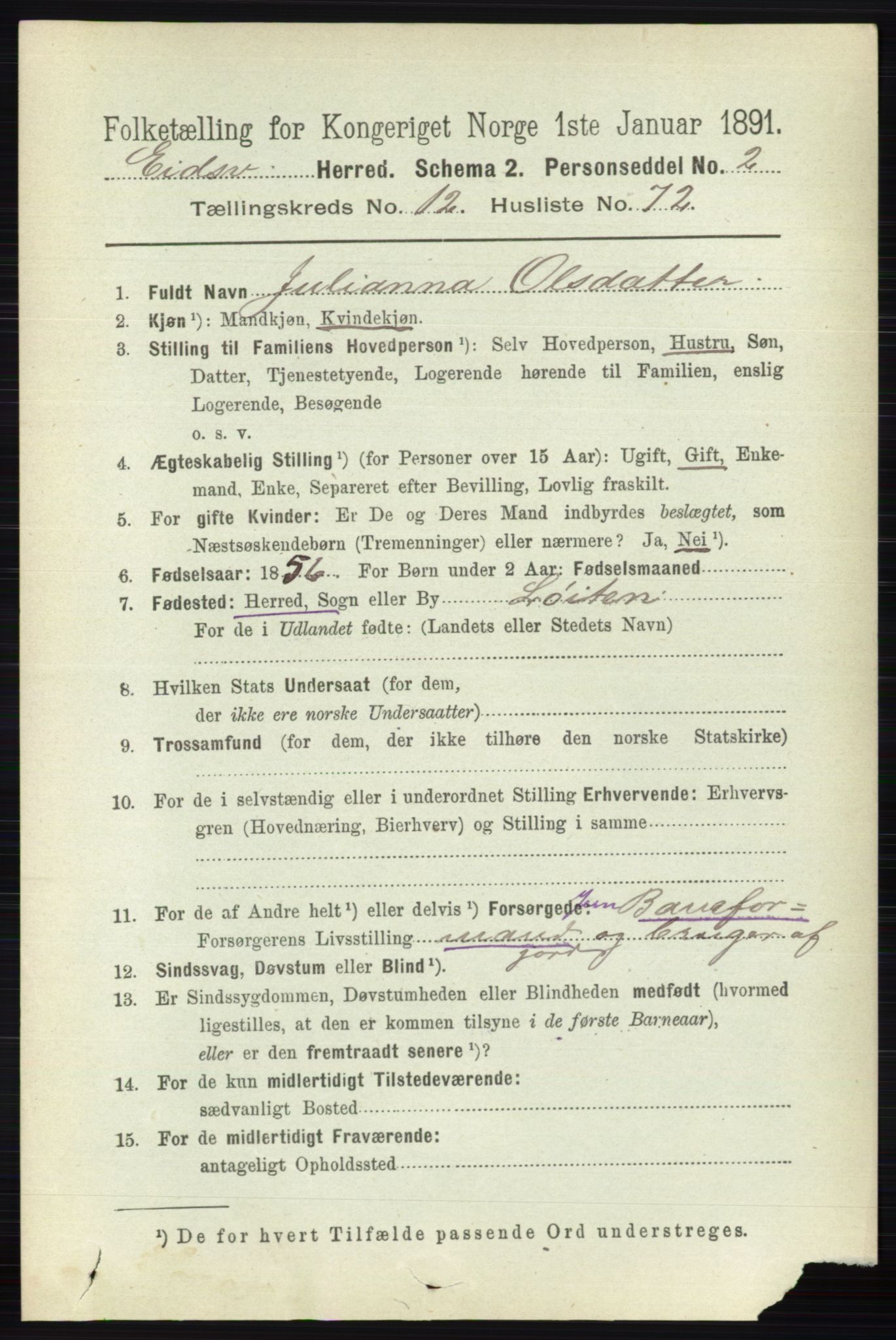 RA, 1891 census for 0237 Eidsvoll, 1891, p. 8927