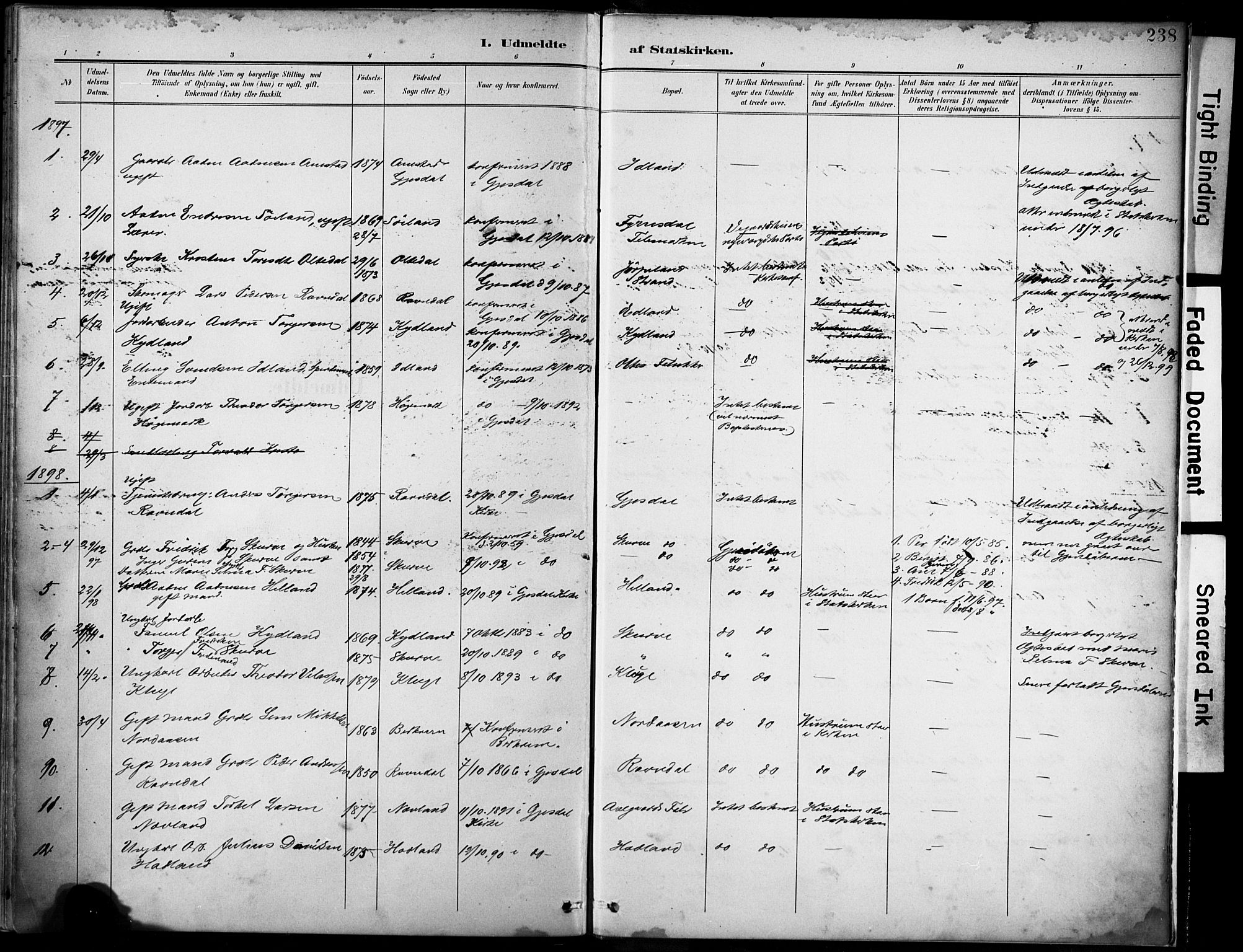 Lye sokneprestkontor, SAST/A-101794/001/30BA/L0012: Parish register (official) no. A 11, 1896-1909, p. 238