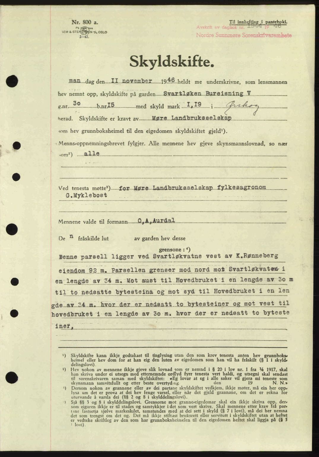 Nordre Sunnmøre sorenskriveri, AV/SAT-A-0006/1/2/2C/2Ca: Mortgage book no. A23, 1946-1947, Diary no: : 1944/1946