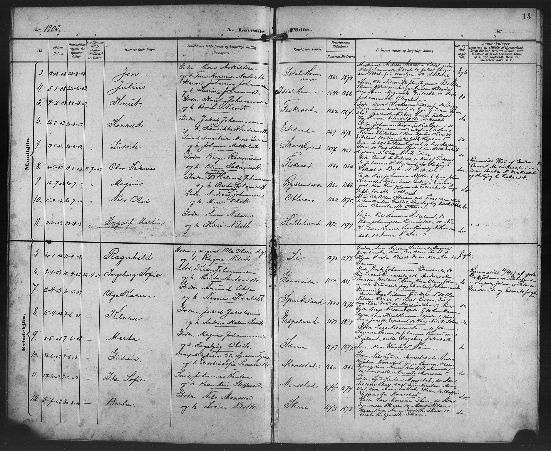 Alversund Sokneprestembete, SAB/A-73901/H/Ha/Haa/Haad/L0003: Parish register (official) no. D 3, 1899-1908, p. 14