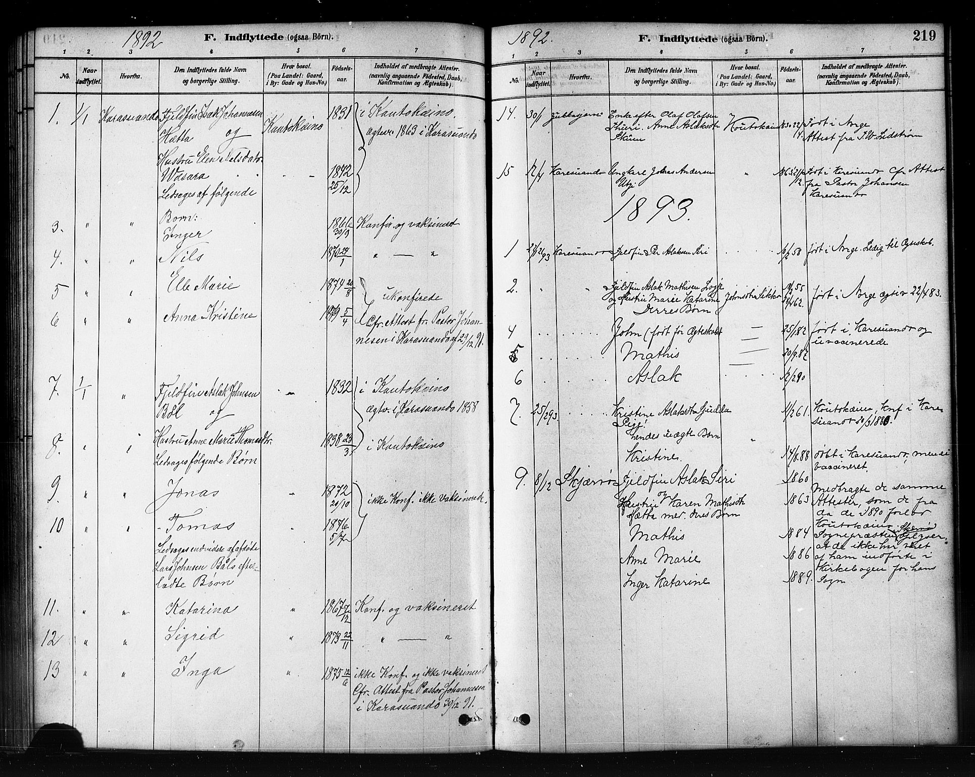 Kautokeino sokneprestembete, SATØ/S-1340/H/Hb/L0002.klokk: Parish register (copy) no. 2, 1877-1896, p. 219