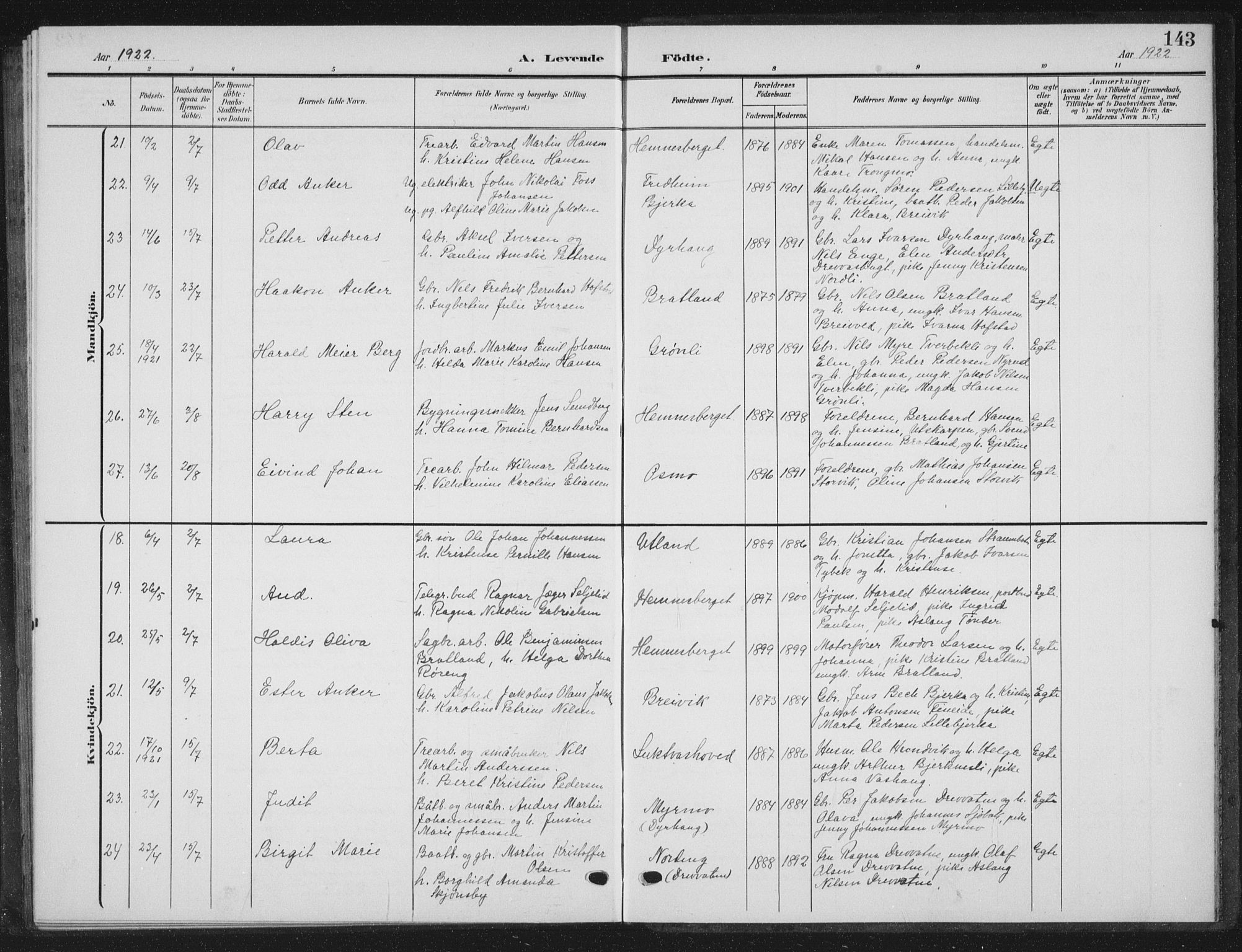 Ministerialprotokoller, klokkerbøker og fødselsregistre - Nordland, AV/SAT-A-1459/825/L0370: Parish register (copy) no. 825C07, 1903-1923, p. 143