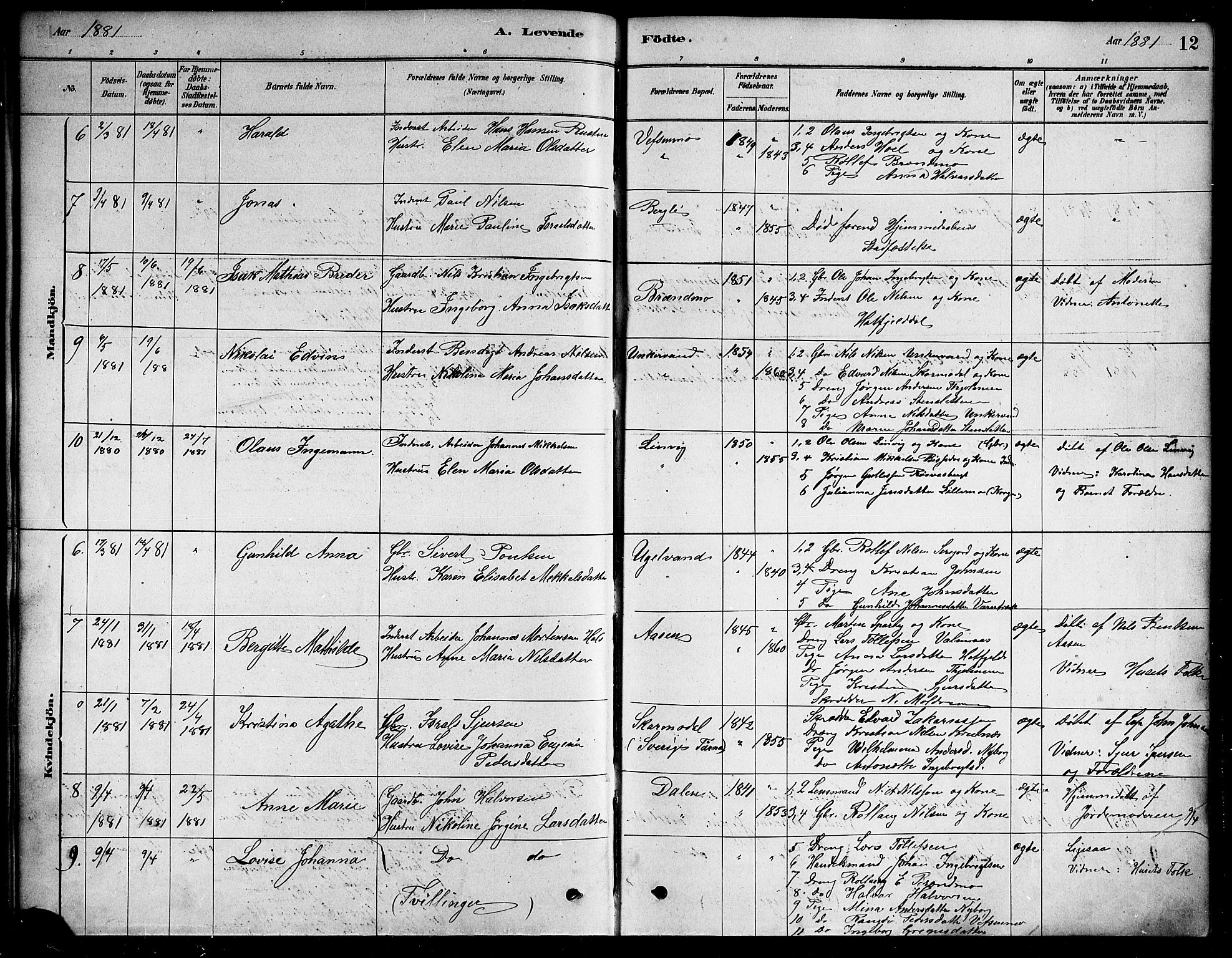 Ministerialprotokoller, klokkerbøker og fødselsregistre - Nordland, SAT/A-1459/823/L0330: Parish register (copy) no. 823C02, 1879-1916, p. 12
