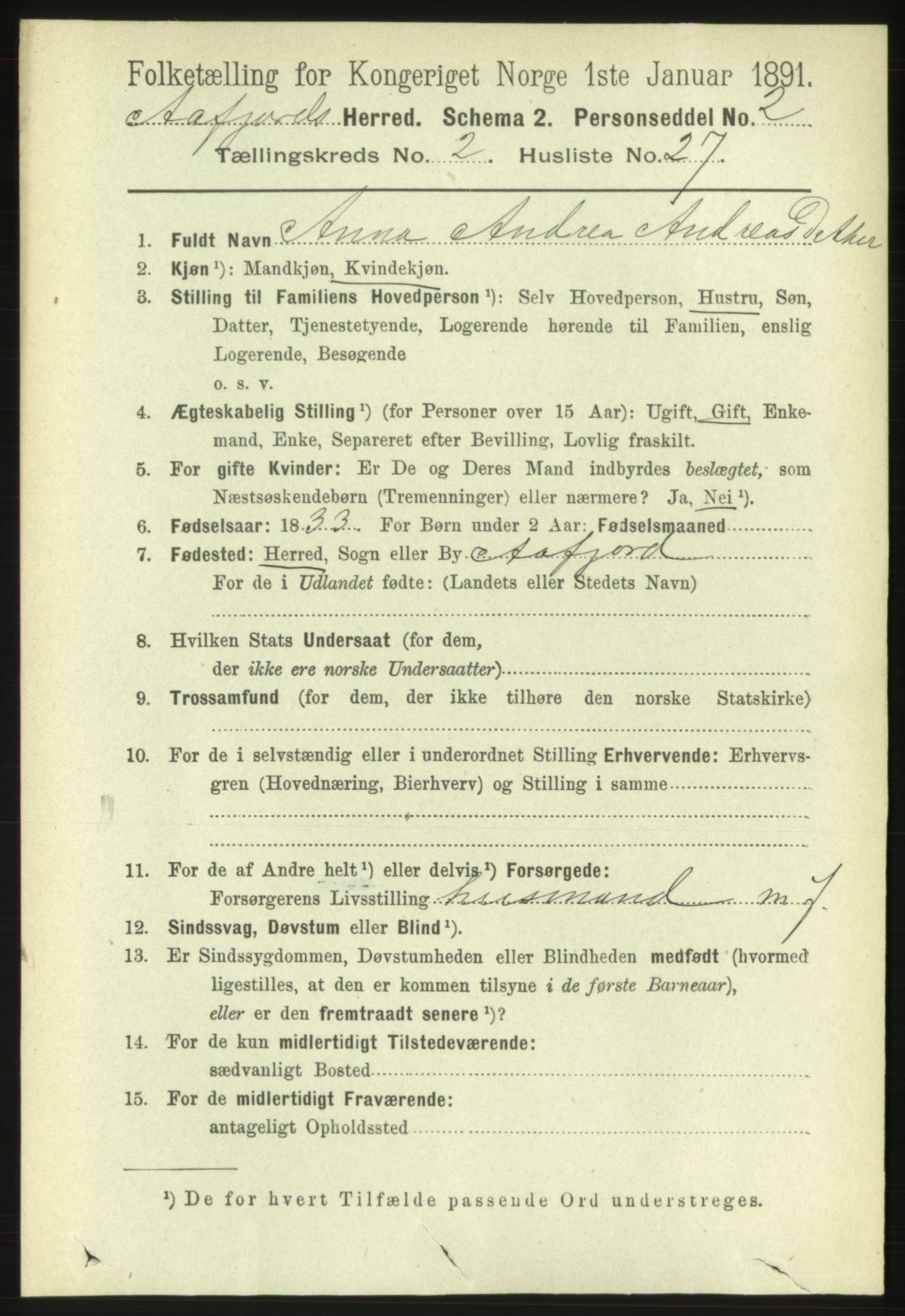 RA, 1891 census for 1630 Åfjord, 1891, p. 545