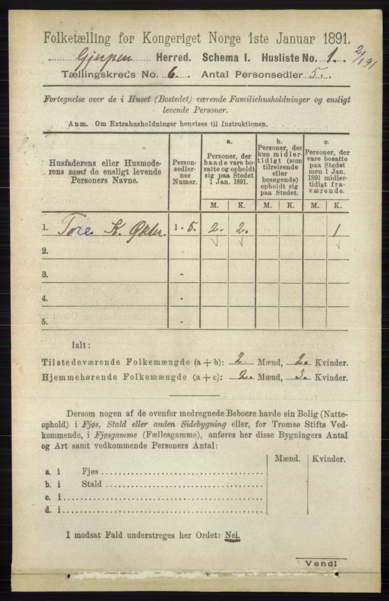 RA, 1891 census for 0812 Gjerpen, 1891, p. 2912