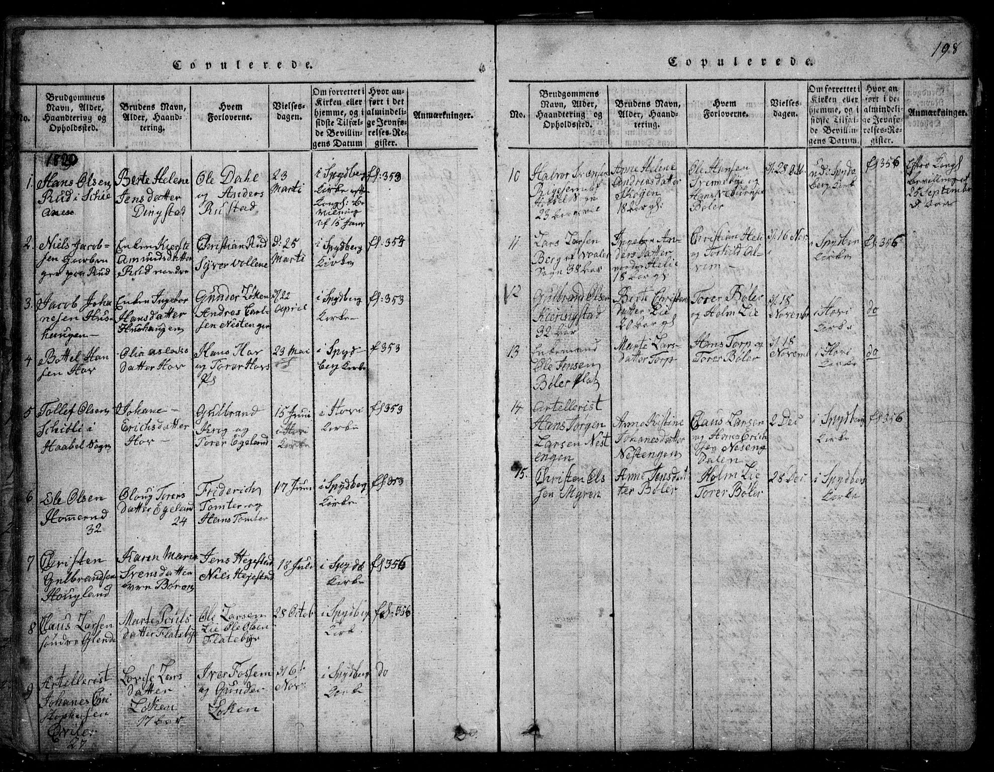 Spydeberg prestekontor Kirkebøker, AV/SAO-A-10924/G/Ga/L0001: Parish register (copy) no. I 1, 1814-1868, p. 198