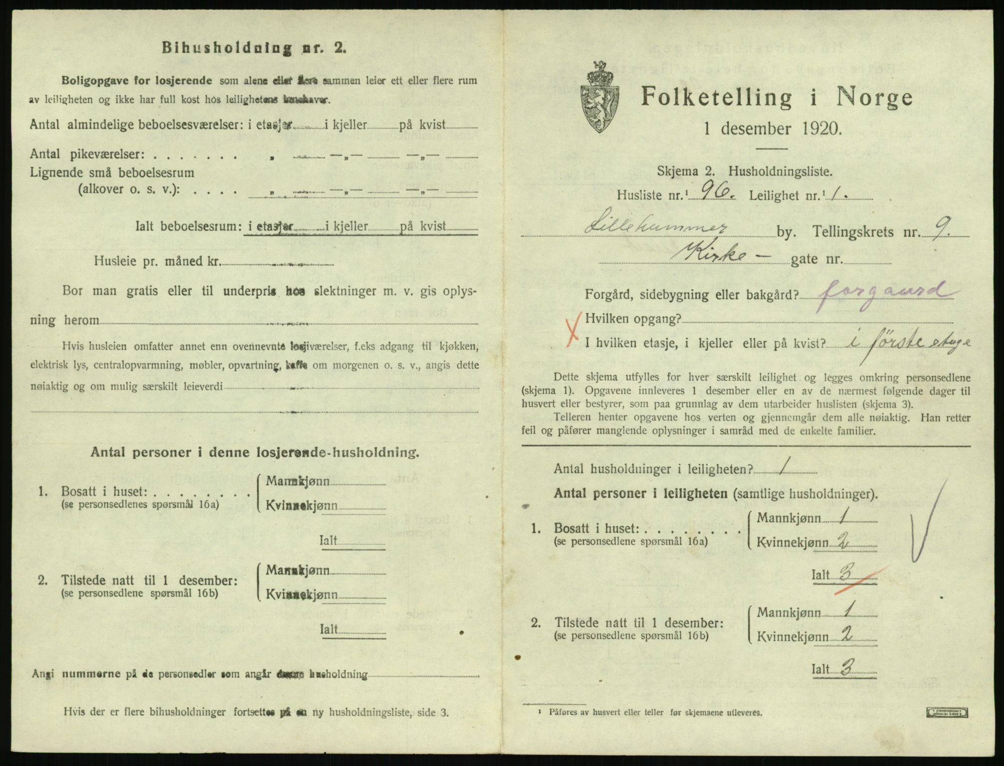 SAH, 1920 census for Lillehammer, 1920, p. 3404