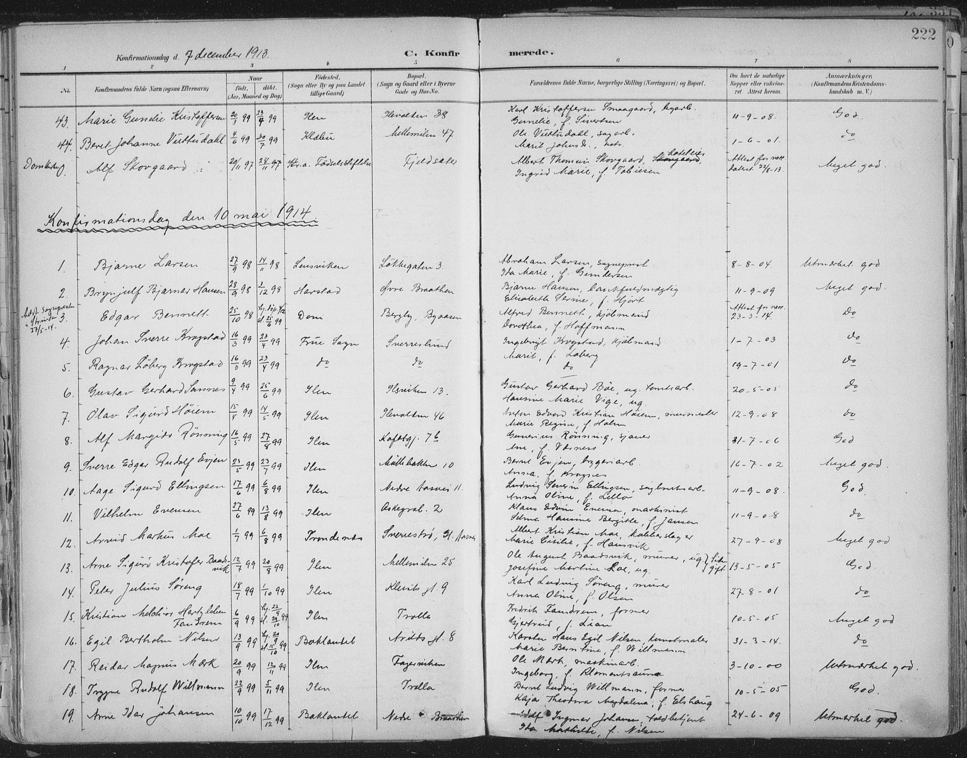 Ministerialprotokoller, klokkerbøker og fødselsregistre - Sør-Trøndelag, SAT/A-1456/603/L0167: Parish register (official) no. 603A06, 1896-1932, p. 222