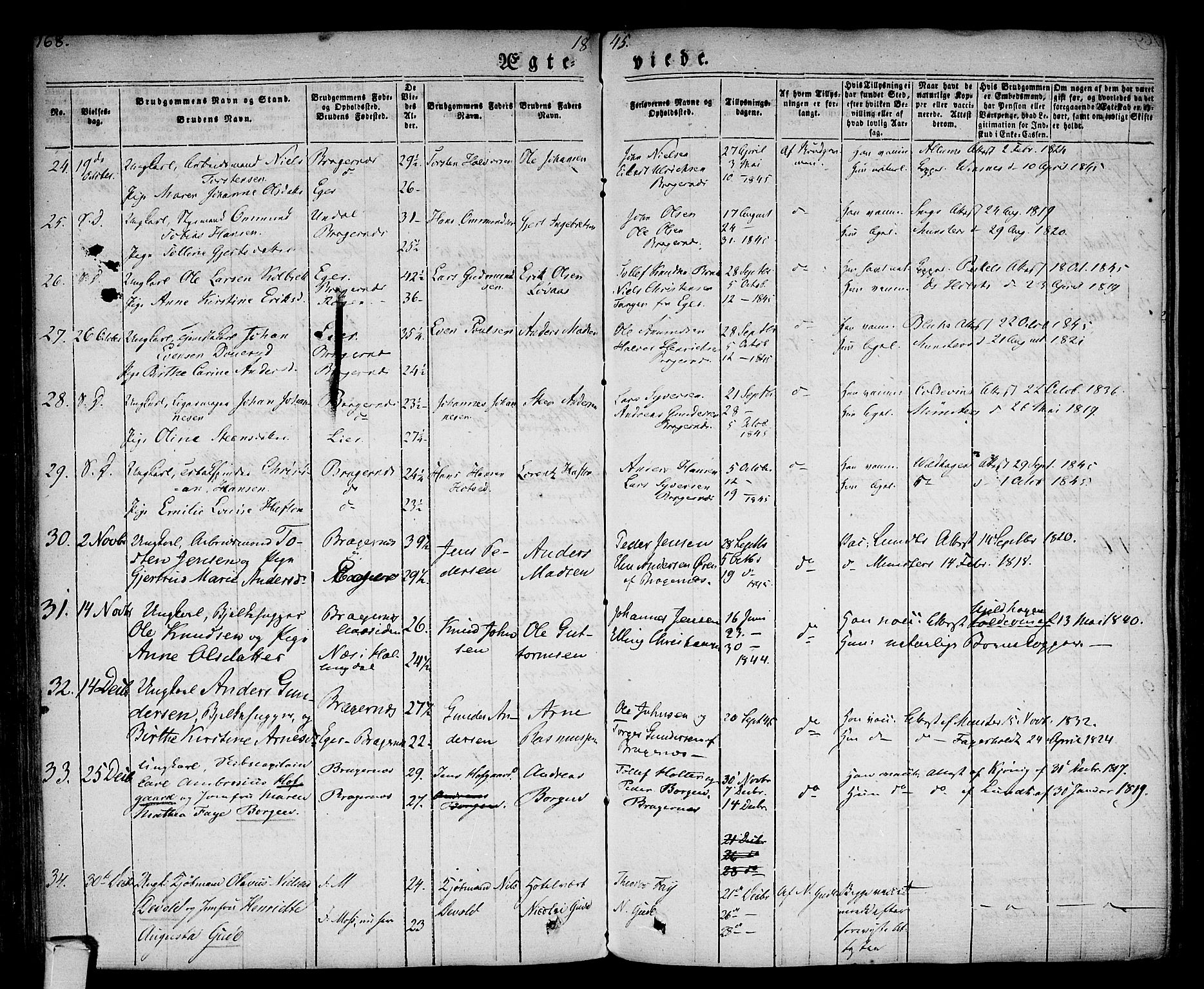 Bragernes kirkebøker, SAKO/A-6/F/Fc/L0001: Parish register (official) no. III 1, 1830-1853, p. 168