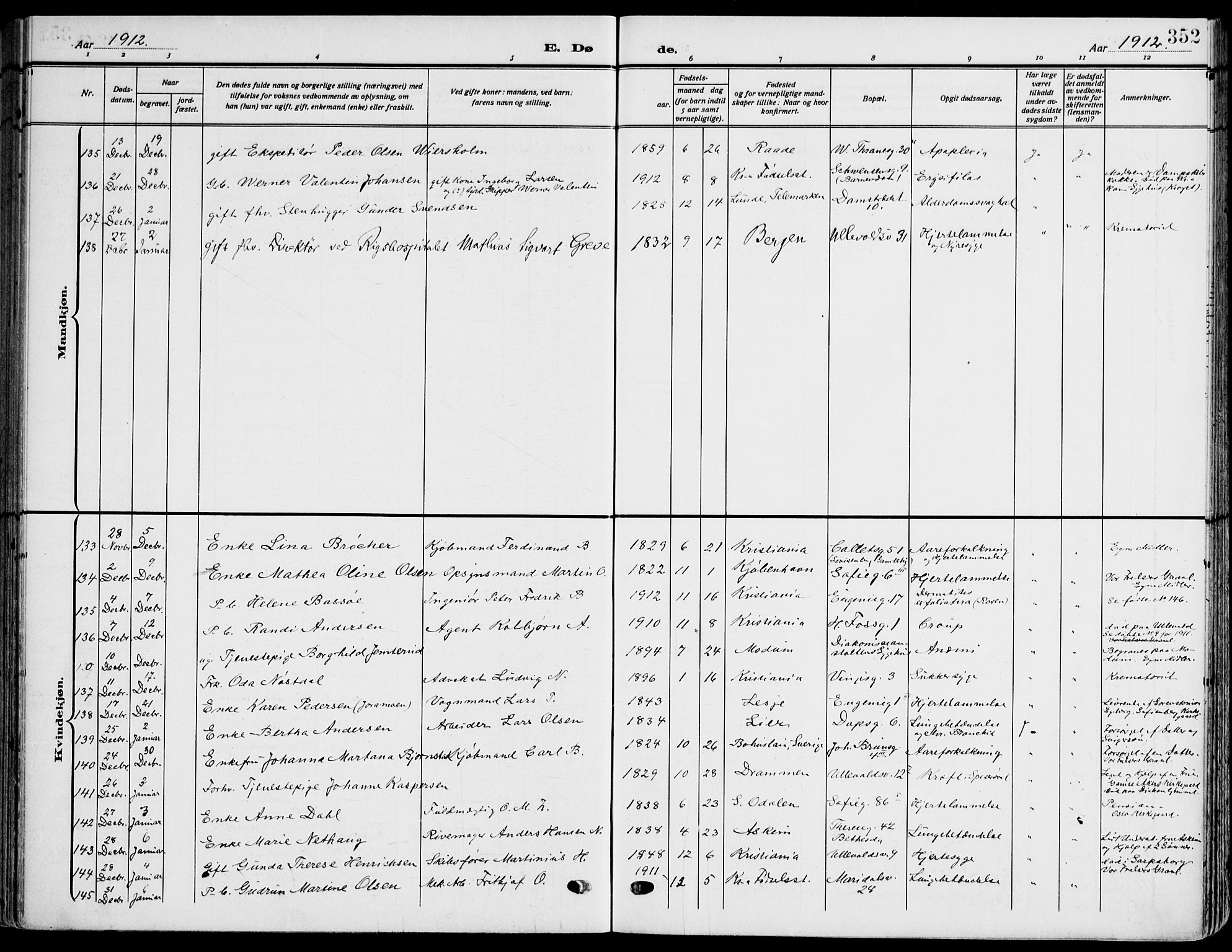 Gamle Aker prestekontor Kirkebøker, SAO/A-10617a/F/L0014: Parish register (official) no. 14, 1909-1924, p. 352