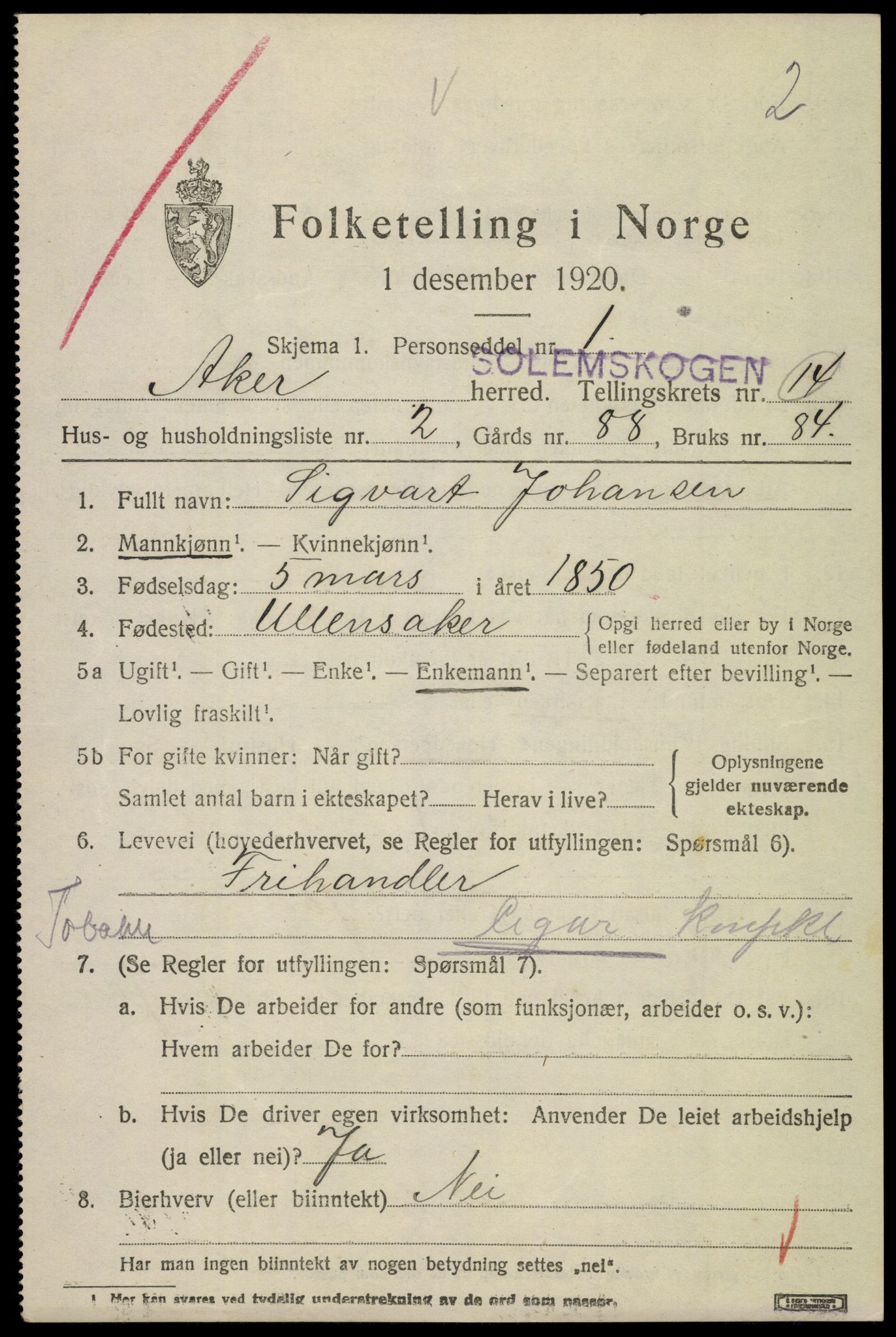 SAO, 1920 census for Aker, 1920, p. 85812