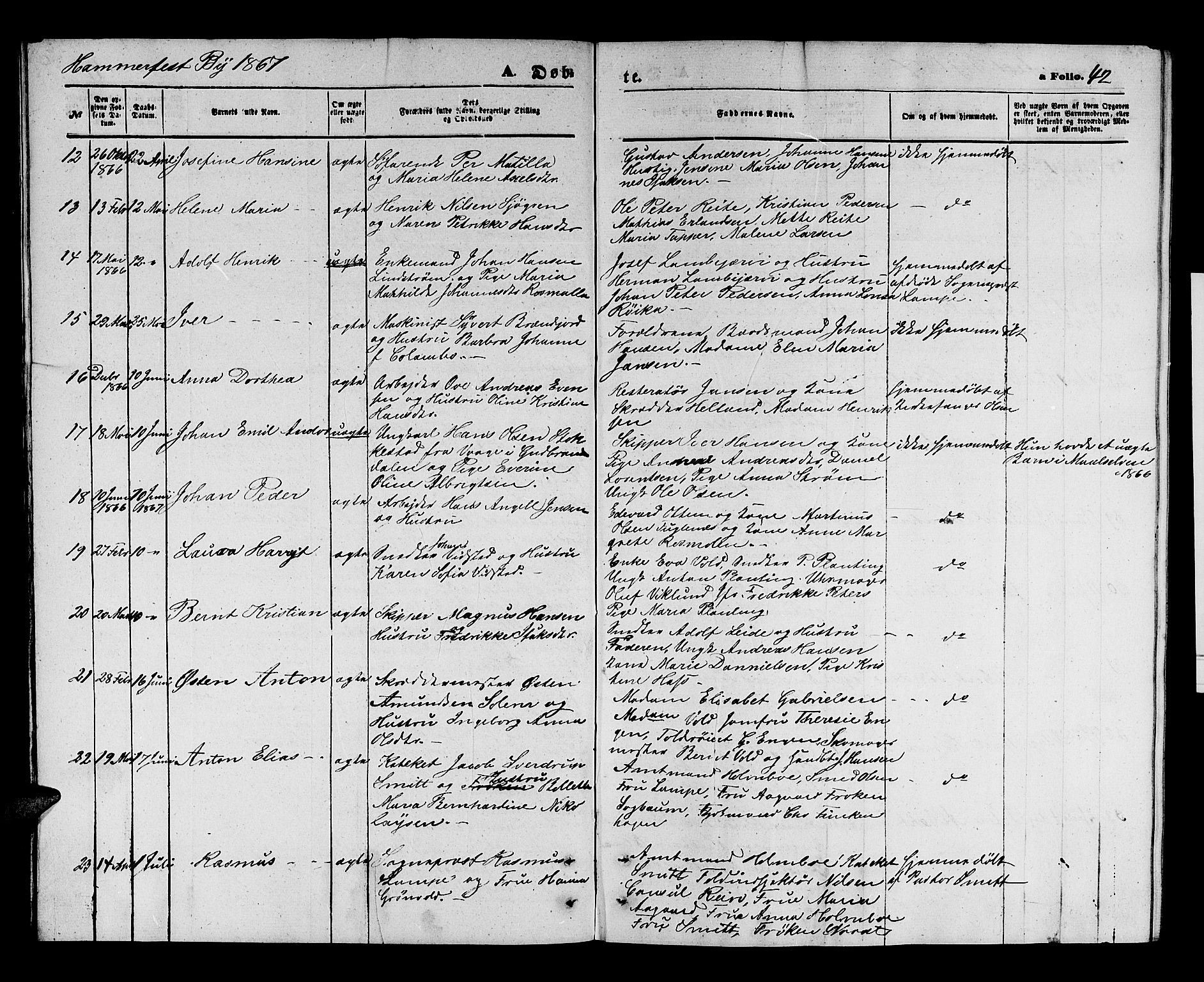 Hammerfest sokneprestkontor, SATØ/S-1347/H/Hb/L0003.klokk: Parish register (copy) no. 3 /1, 1862-1868, p. 42