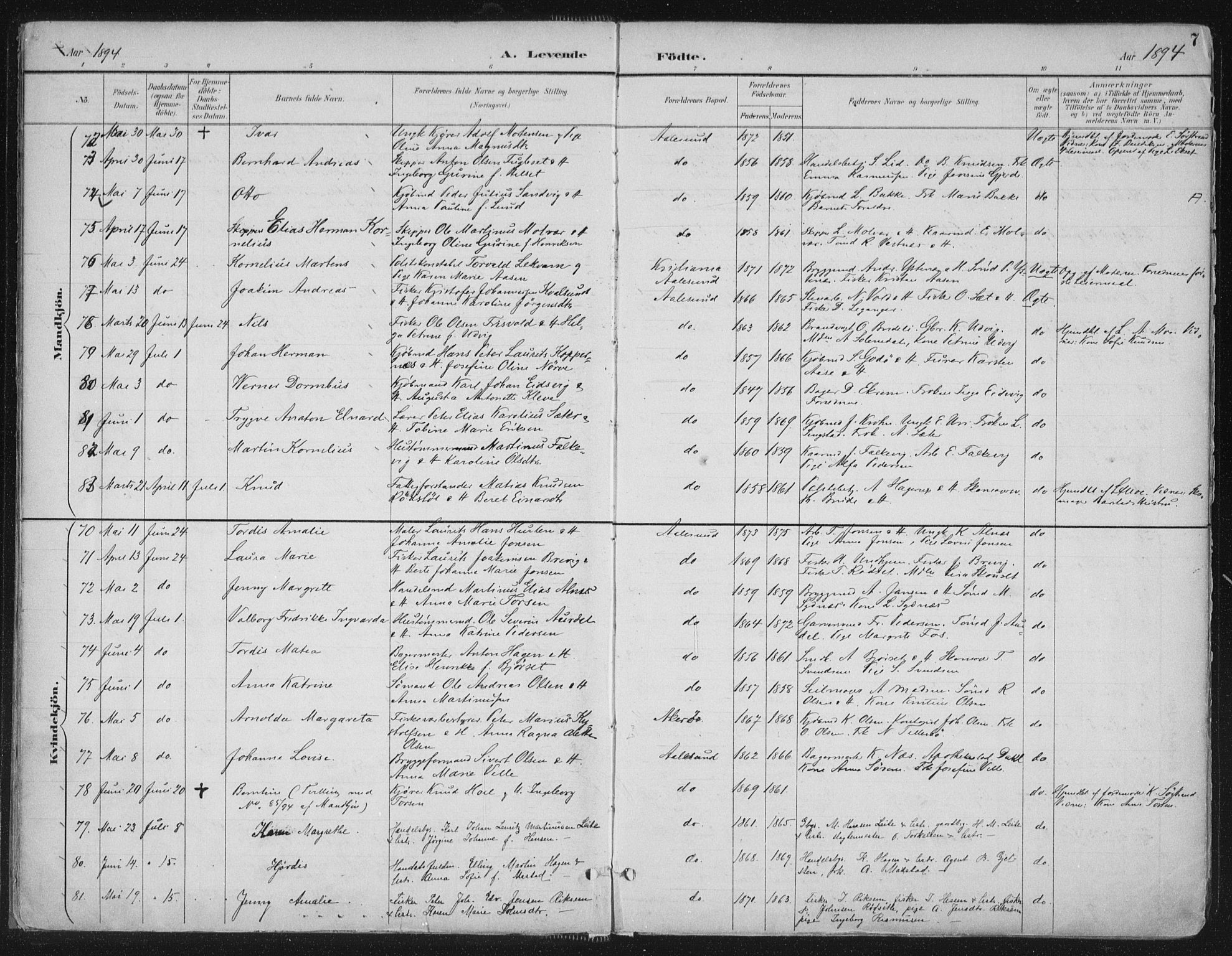 Ministerialprotokoller, klokkerbøker og fødselsregistre - Møre og Romsdal, AV/SAT-A-1454/529/L0456: Parish register (official) no. 529A06, 1894-1906, p. 7