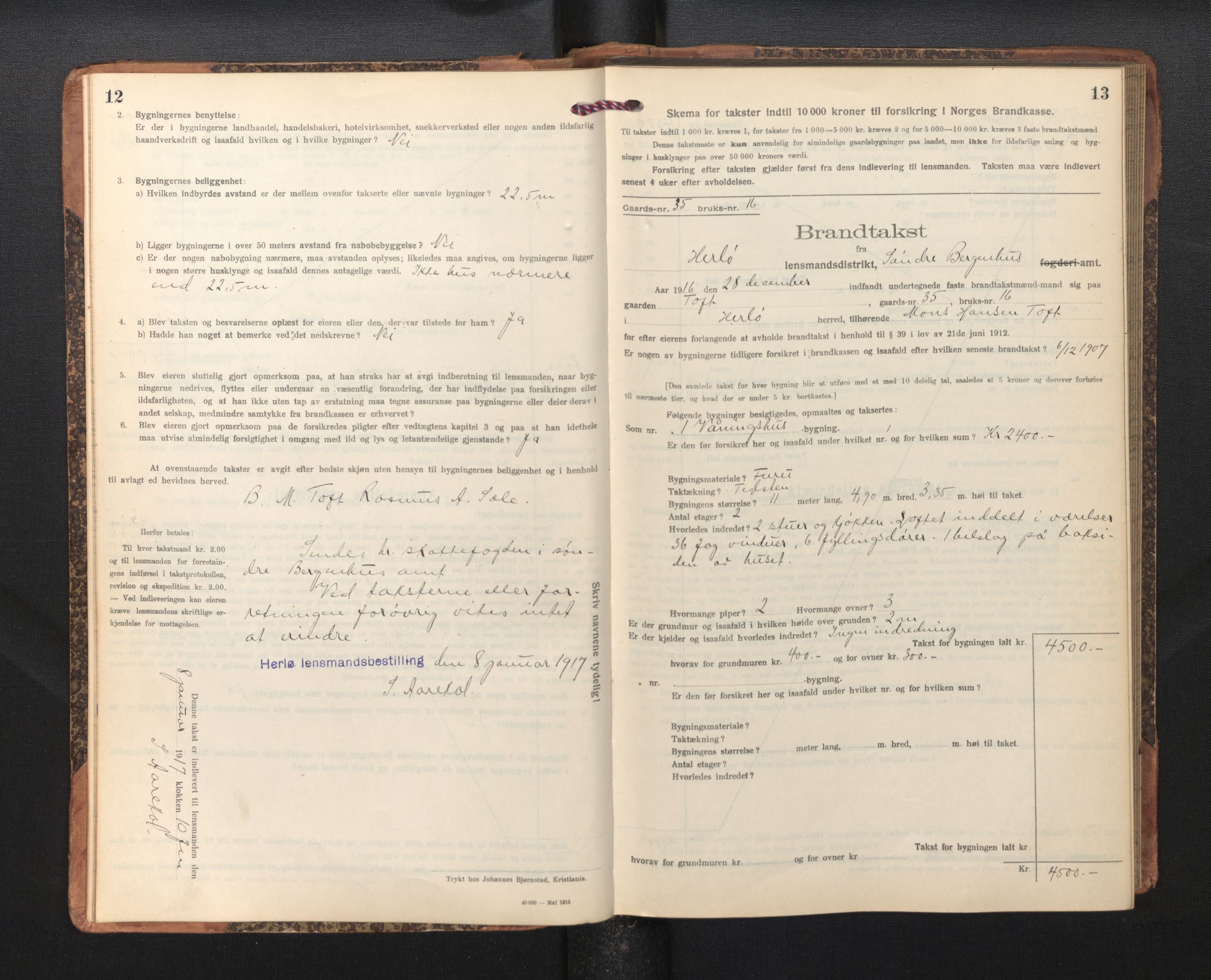 Lensmannen i Herdla, SAB/A-32901/0012/L0004:  Branntakstprotokoll skjematakst, 1916-1954, p. 12-13